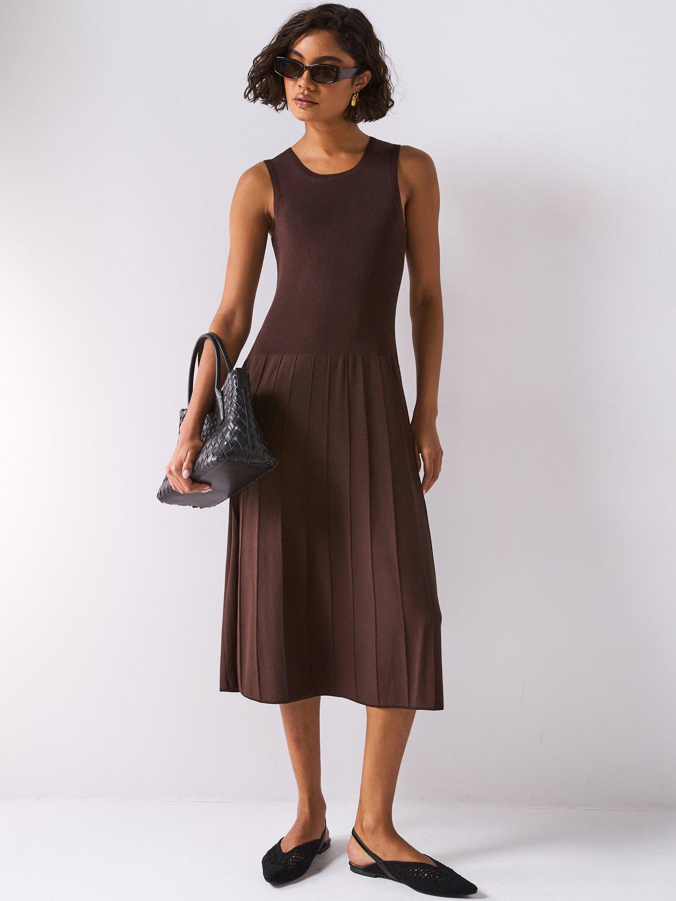 joseph-satin-knit-mix-rib-dress-dark-brownfront