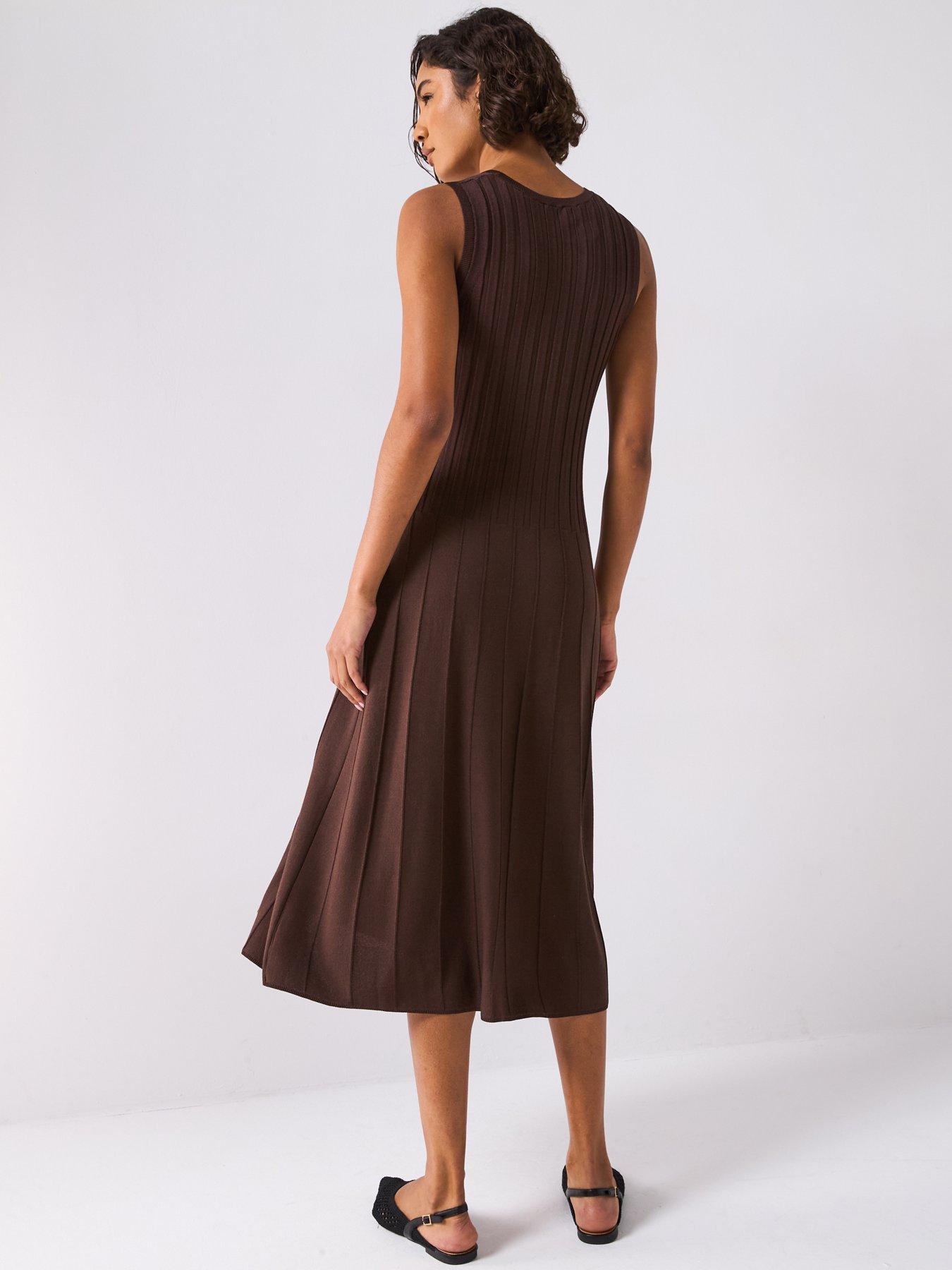 joseph-satin-knit-mix-rib-dress-dark-brownstillFront