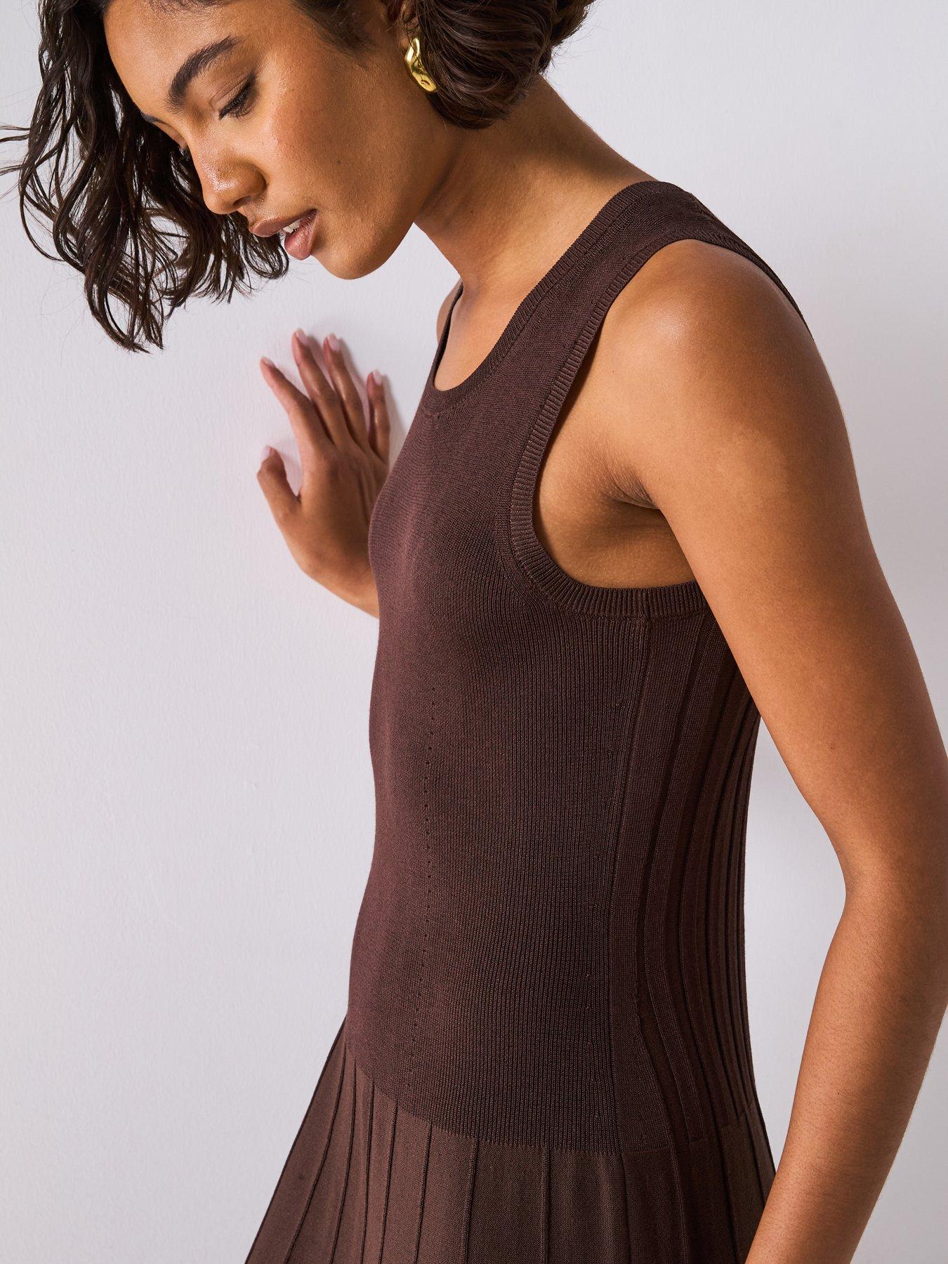 joseph-satin-knit-mix-rib-dress-dark-brownoutfit