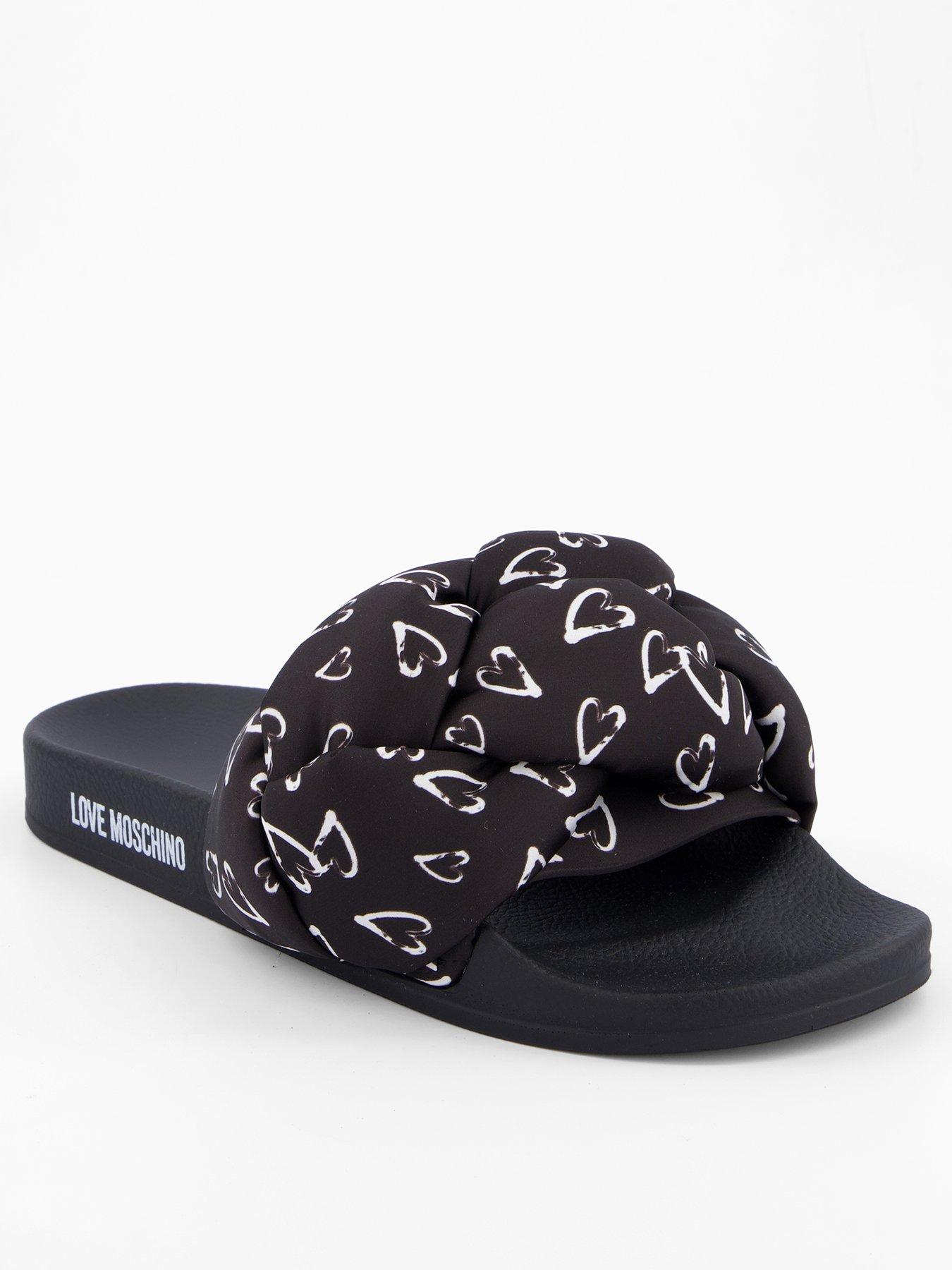 Image of LOVE MOSCHINO Heart Printed Satin Slide - Black-White