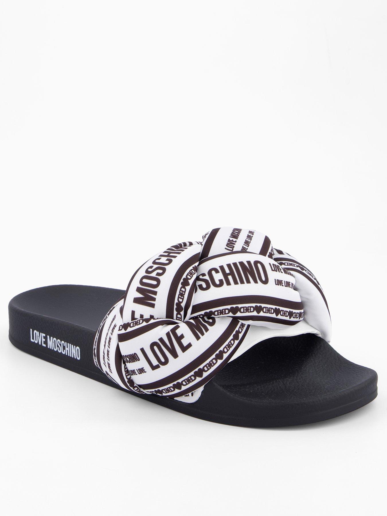 Image of LOVE MOSCHINO Satin Printed Slide - White-Black