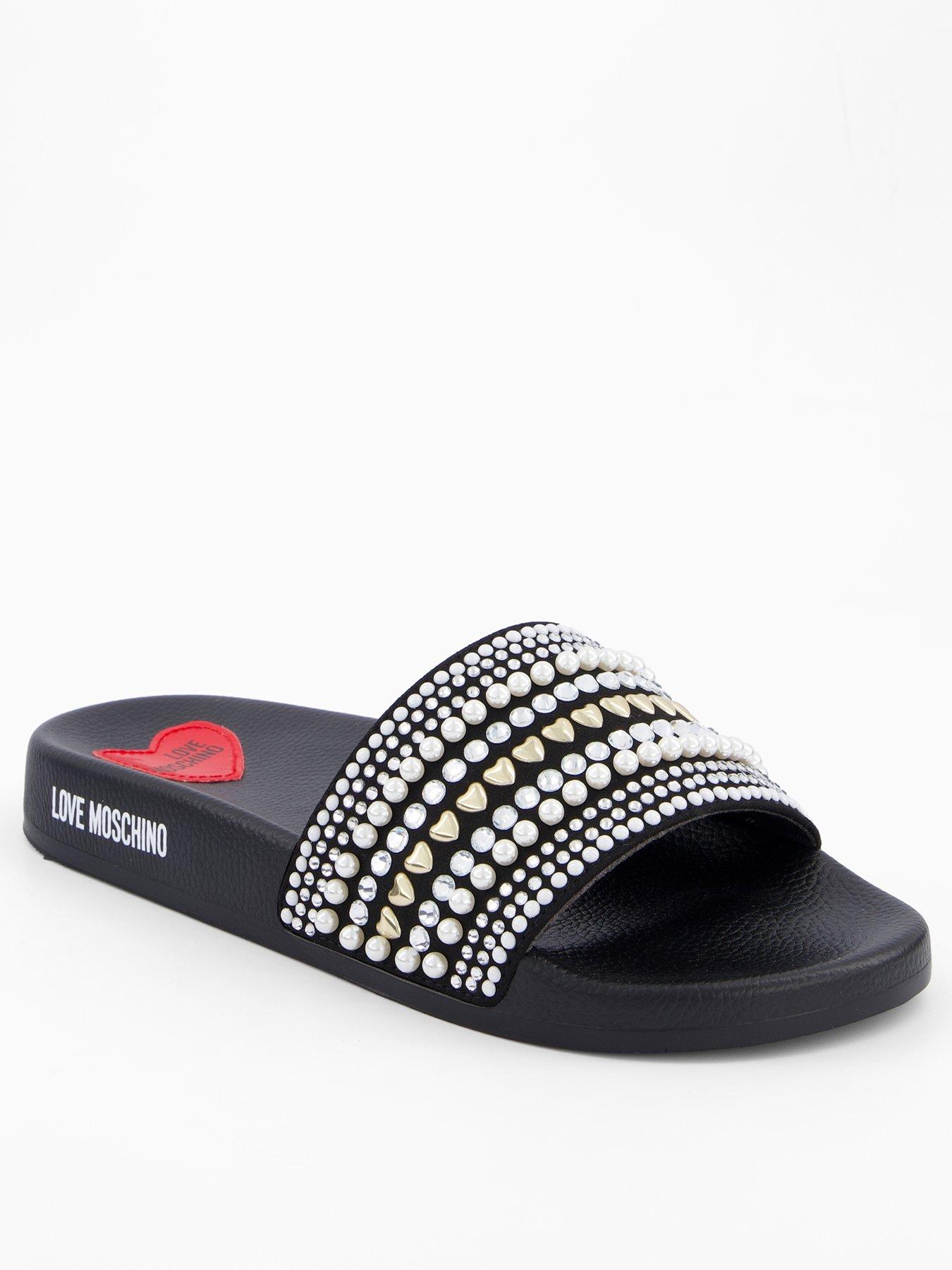 LOVE MOSCHINO Velour Sliders - Black