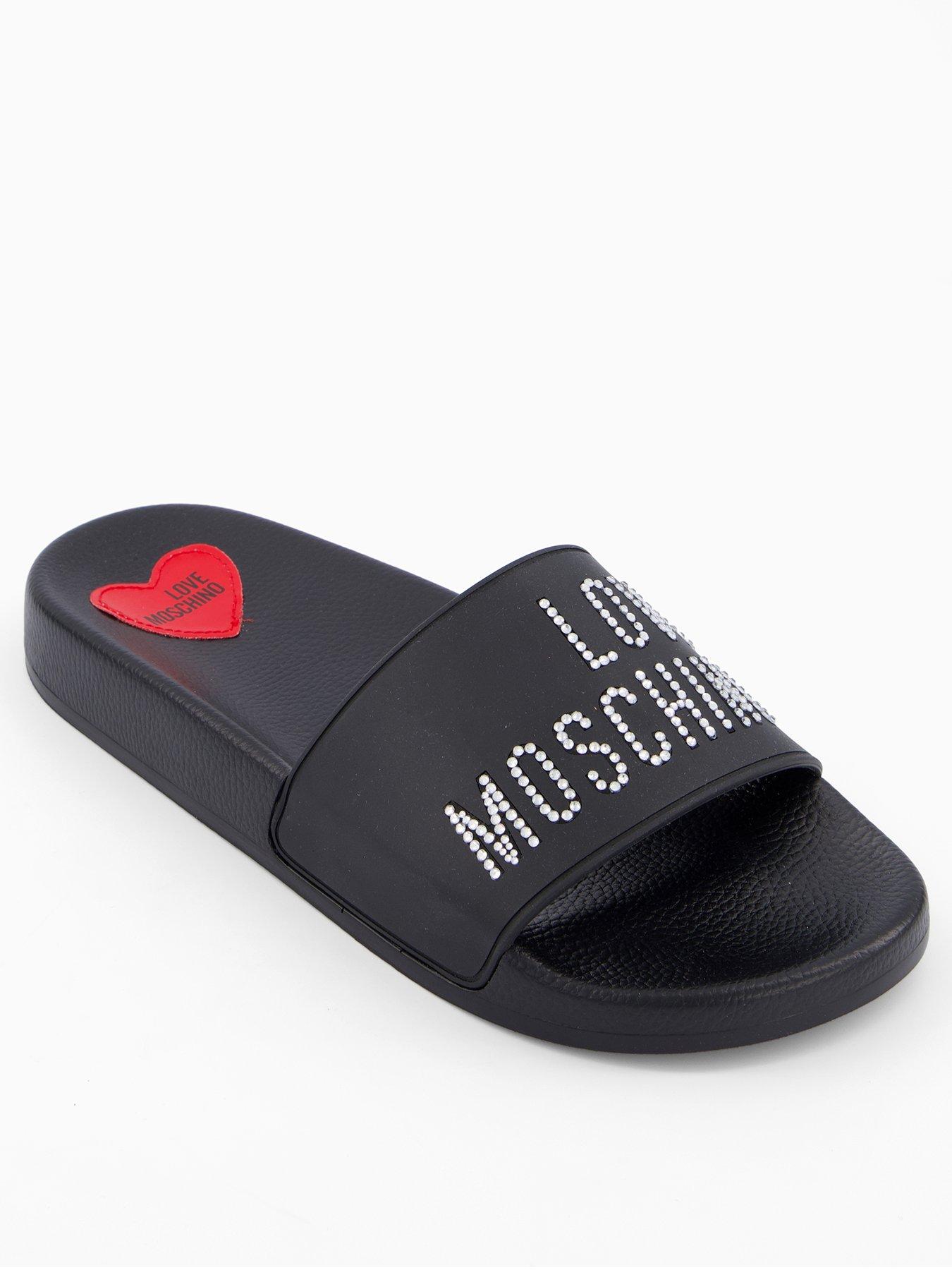 LOVE MOSCHINO Rubber Logo Sliders - Black