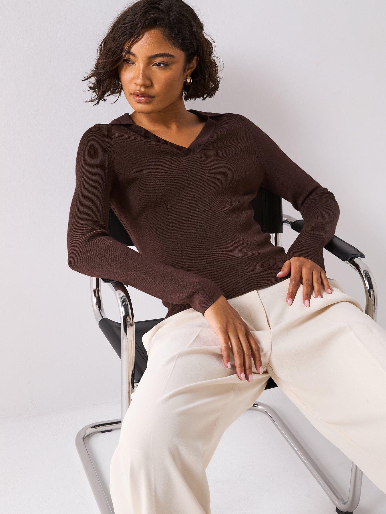 joseph-rib-knit-polo-top-dark-brownoutfit