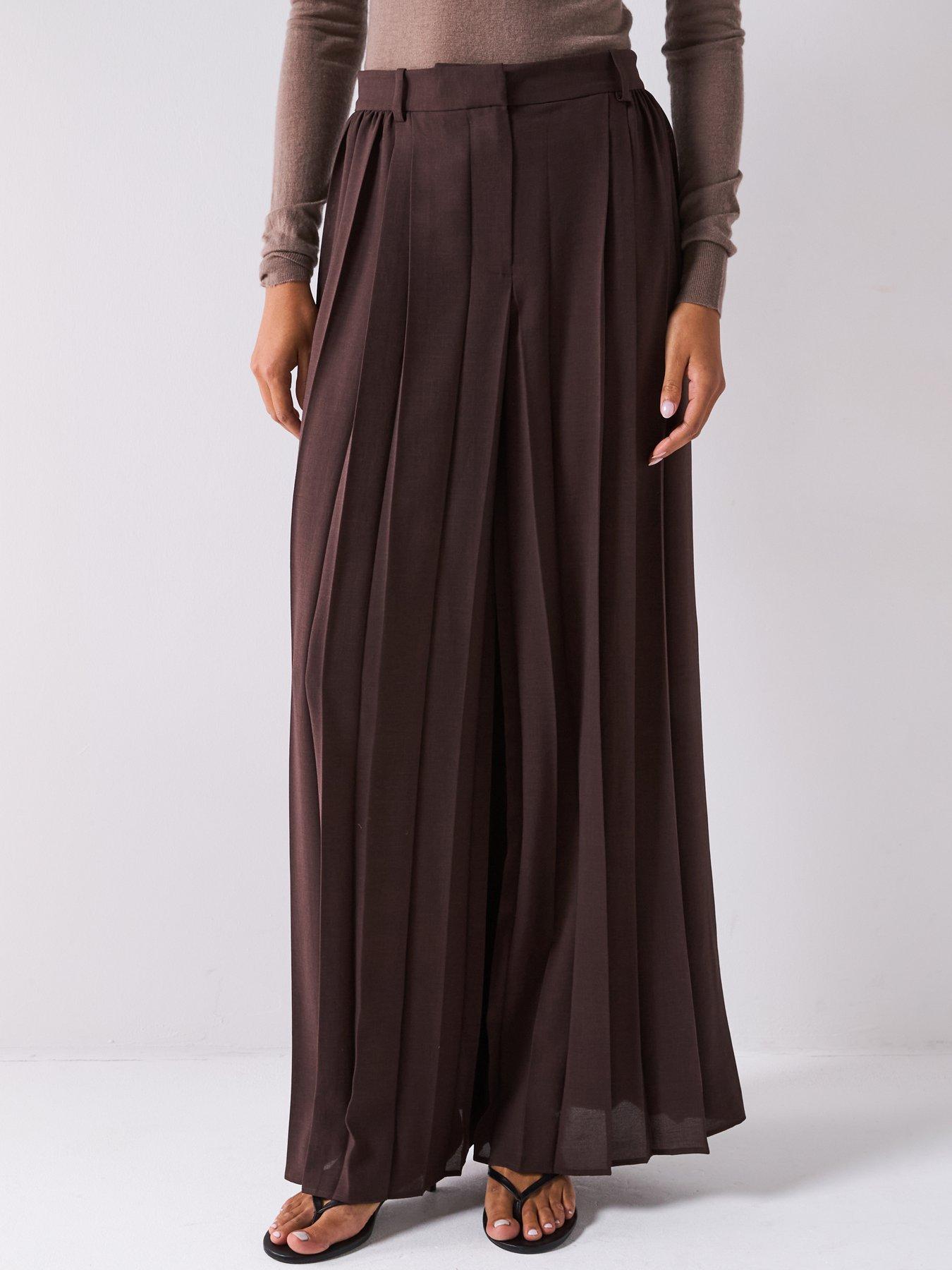 Image 1 of 6 of JOSEPH Plisse Pant - Dark Brown
