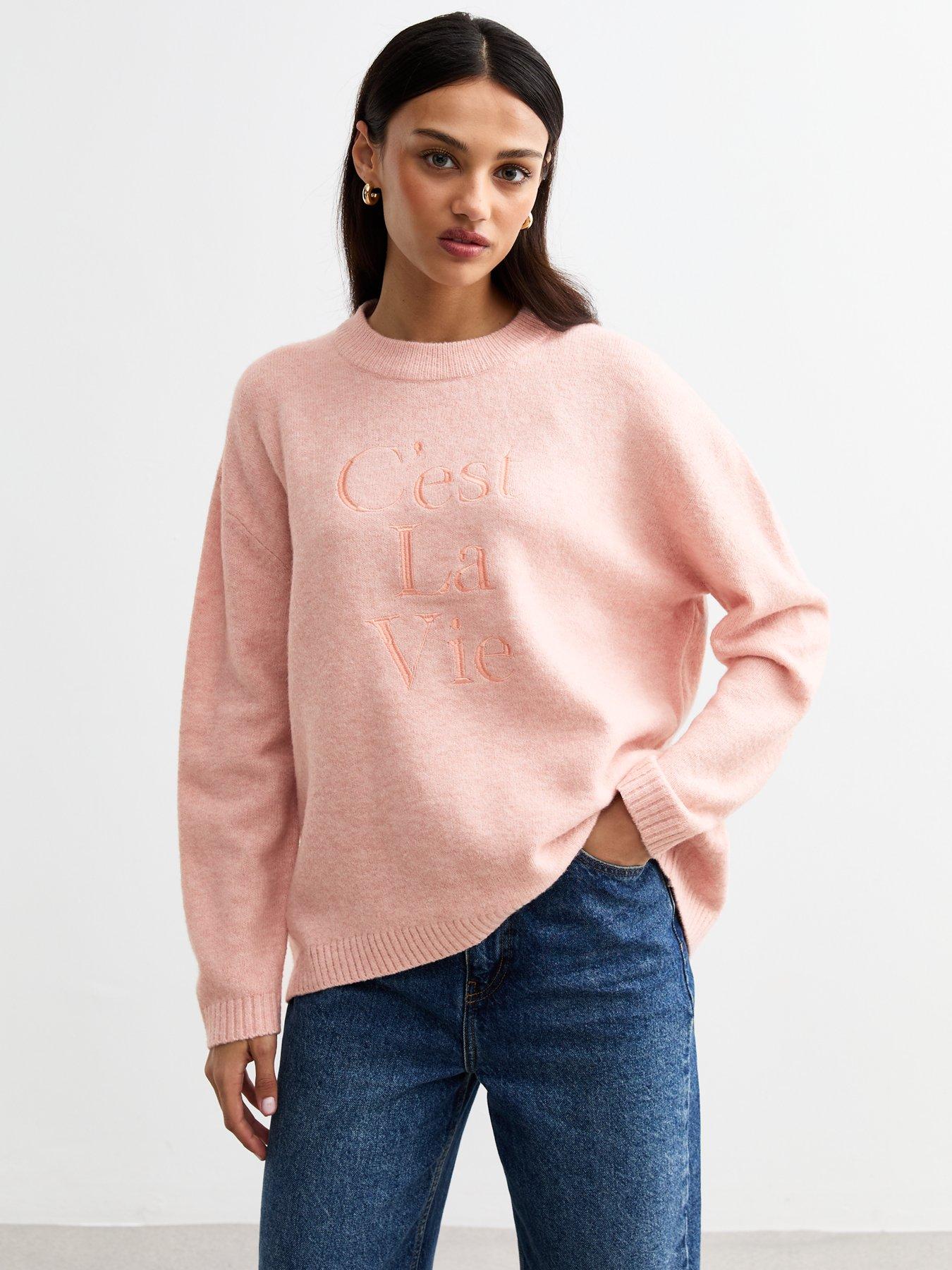 new-look-cest-la-vie-embroidered-jumper-pink