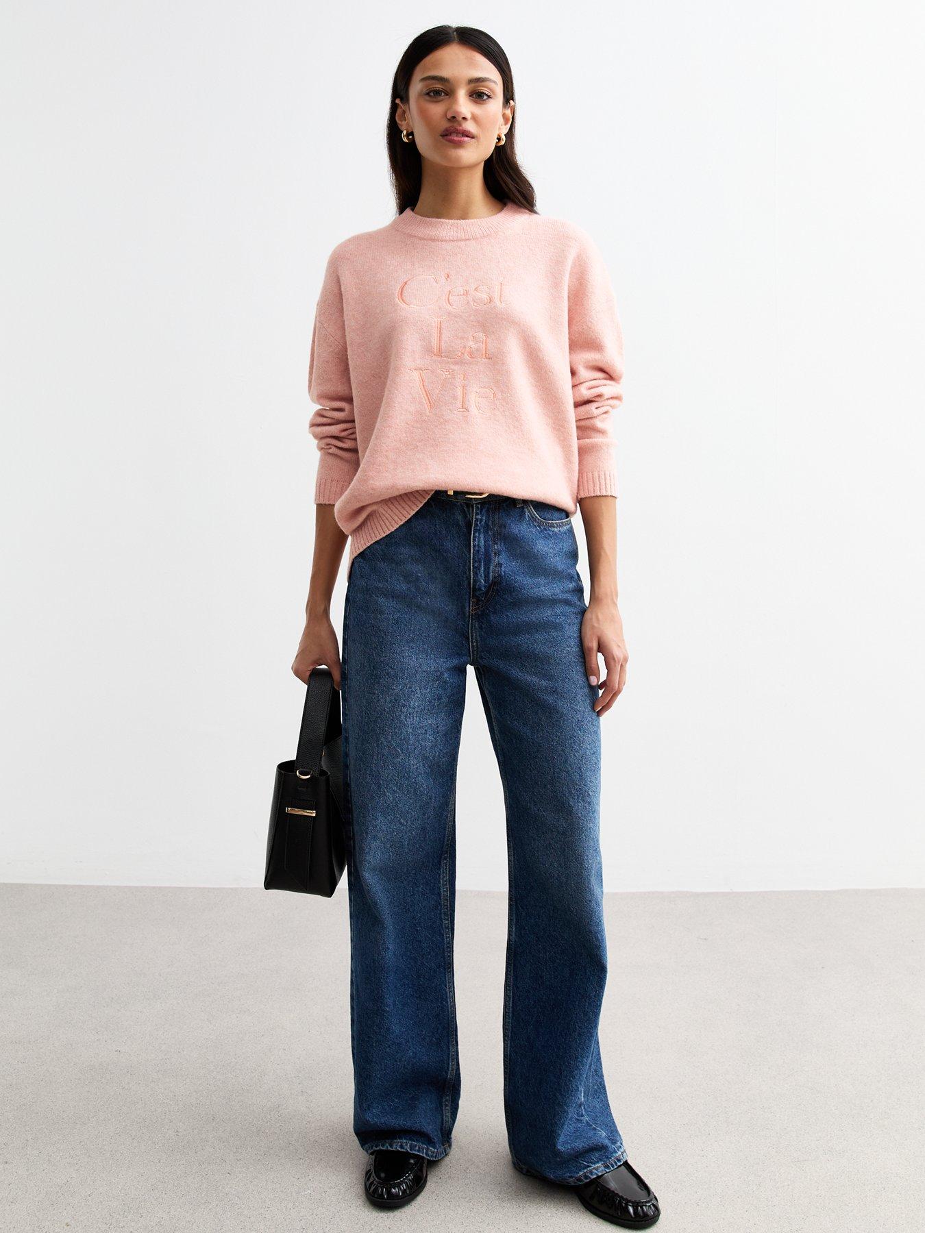 new-look-cest-la-vie-embroidered-jumper-pinkback