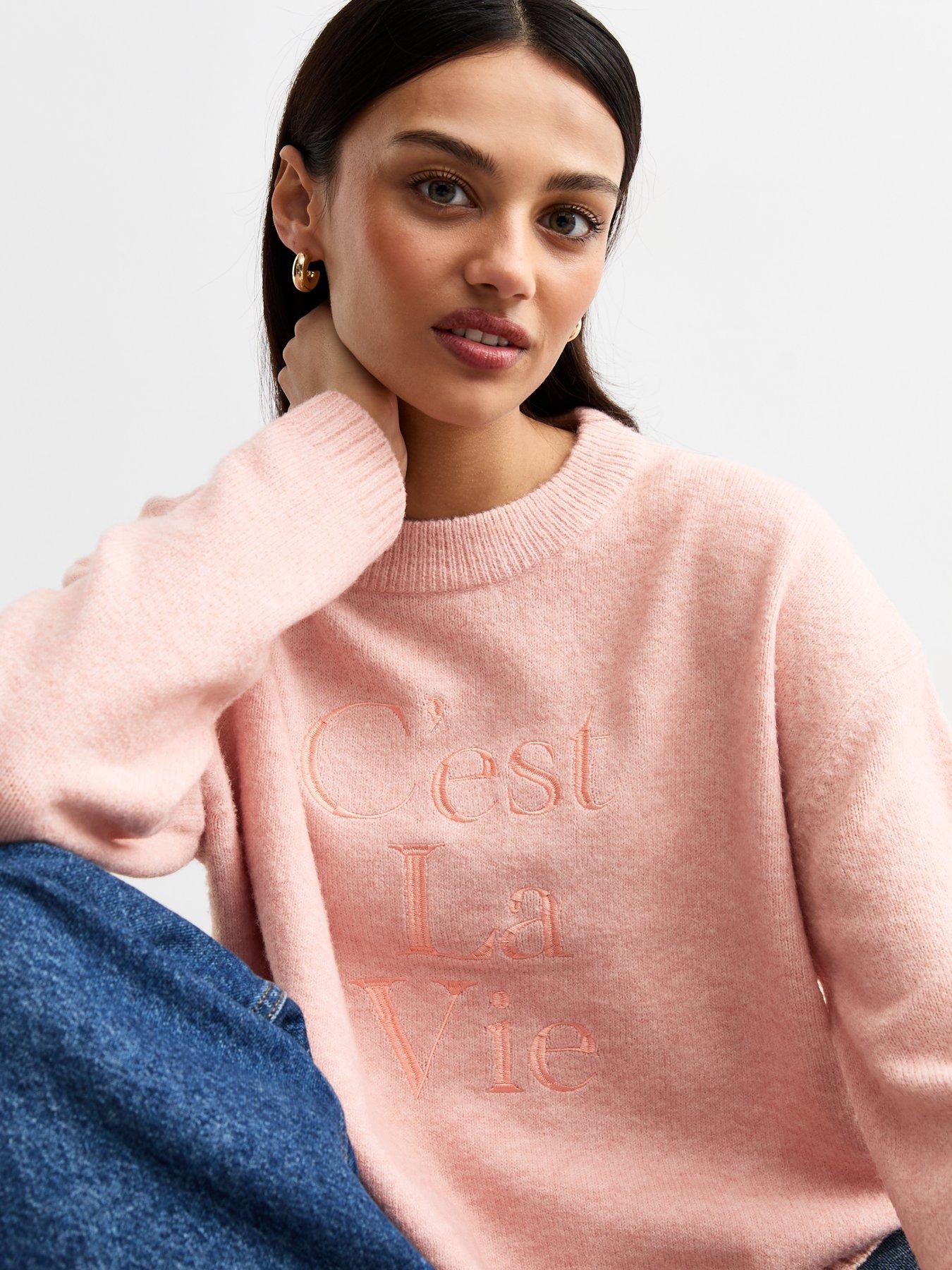 new-look-cest-la-vie-embroidered-jumper-pinkoutfit