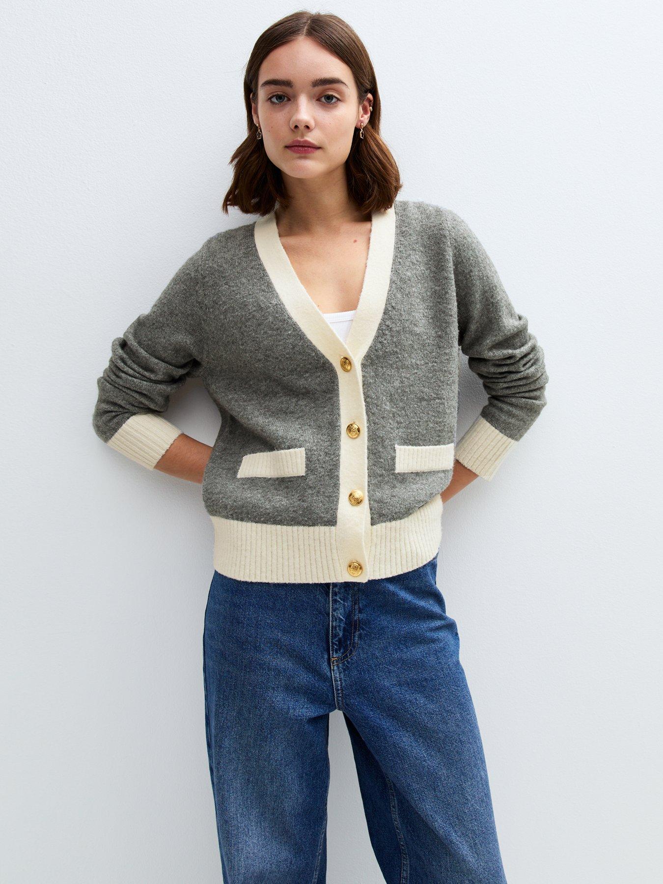 new-look-contrast-trim-brushed-knit-cardigan-grey