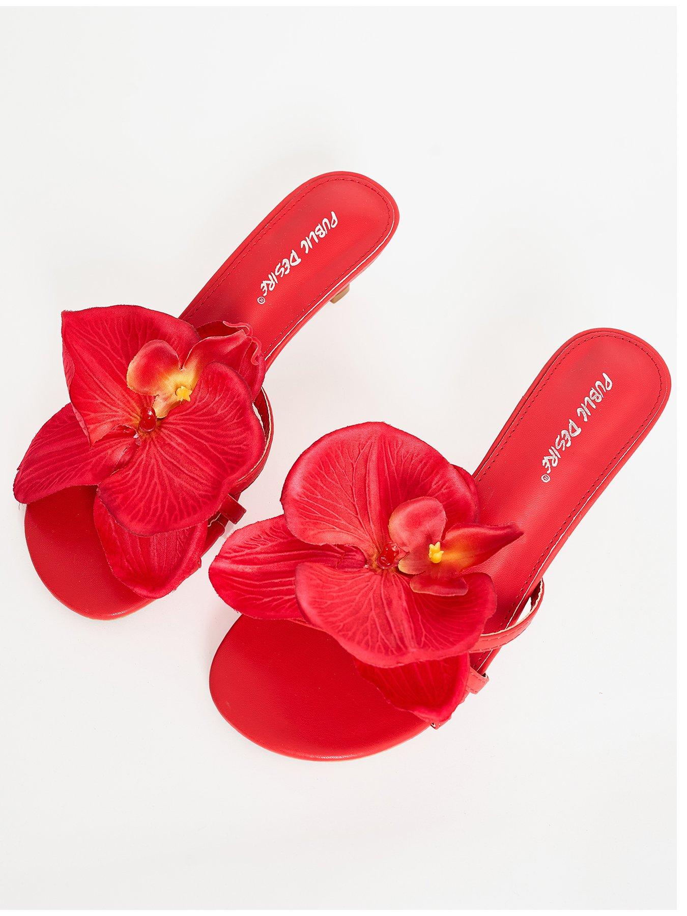 Public Desire Nikah Flower Detail Kitten Heels - Red