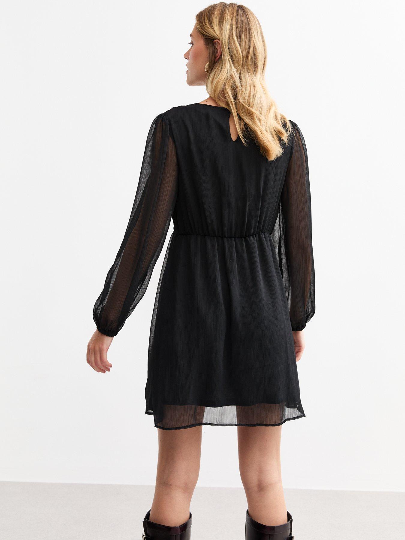 new-look-shirred-chiffon-mini-dress-blackstillFront