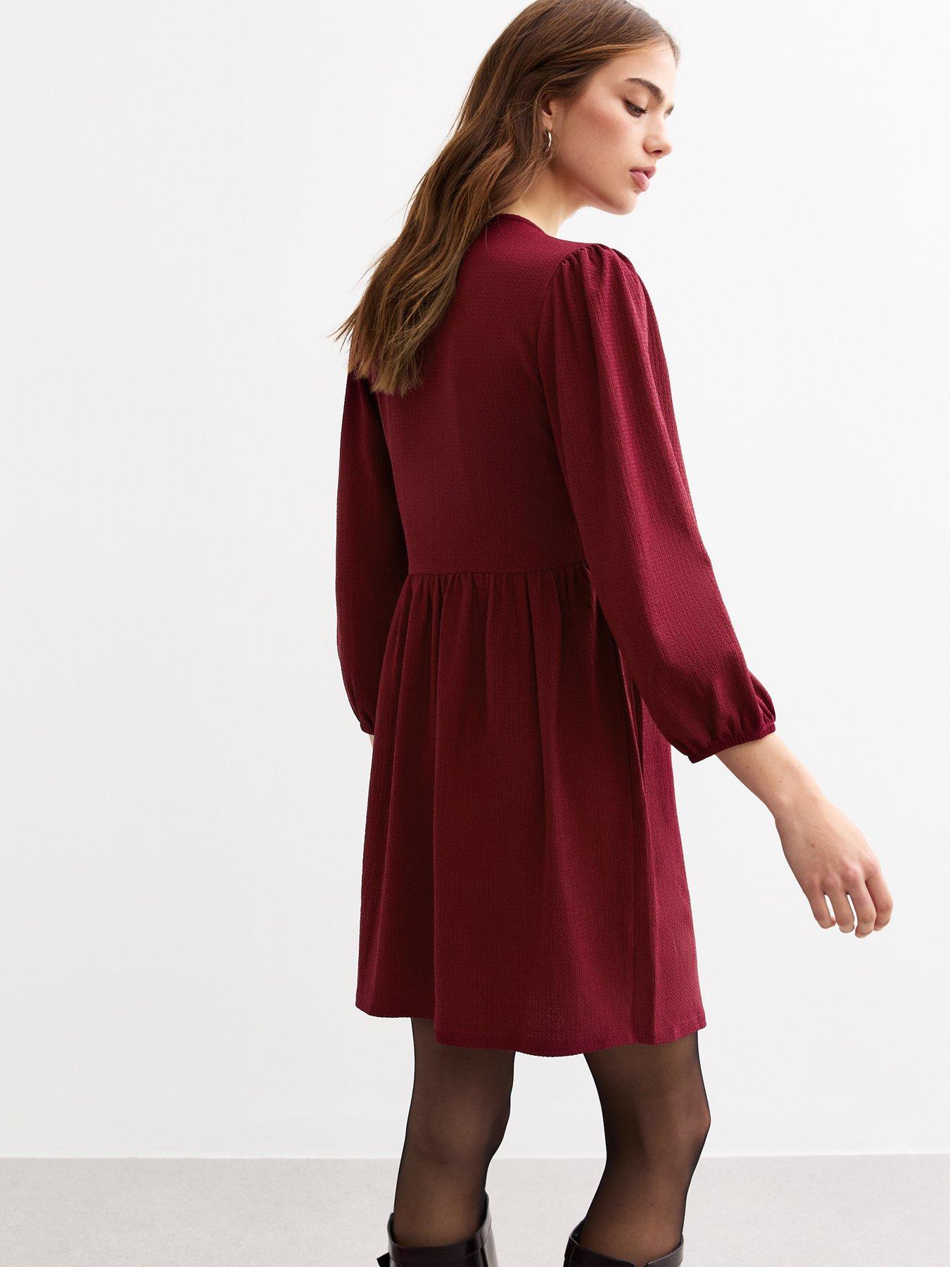 new-look-burgundy-tie-front-textured-jersey-mini-dressstillFront