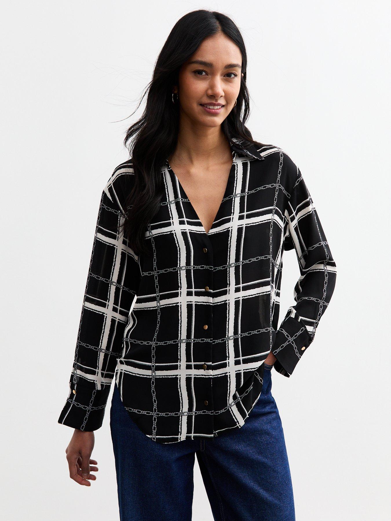 Image 1 of 4 of New Look Chain Check Print Shirt - Black