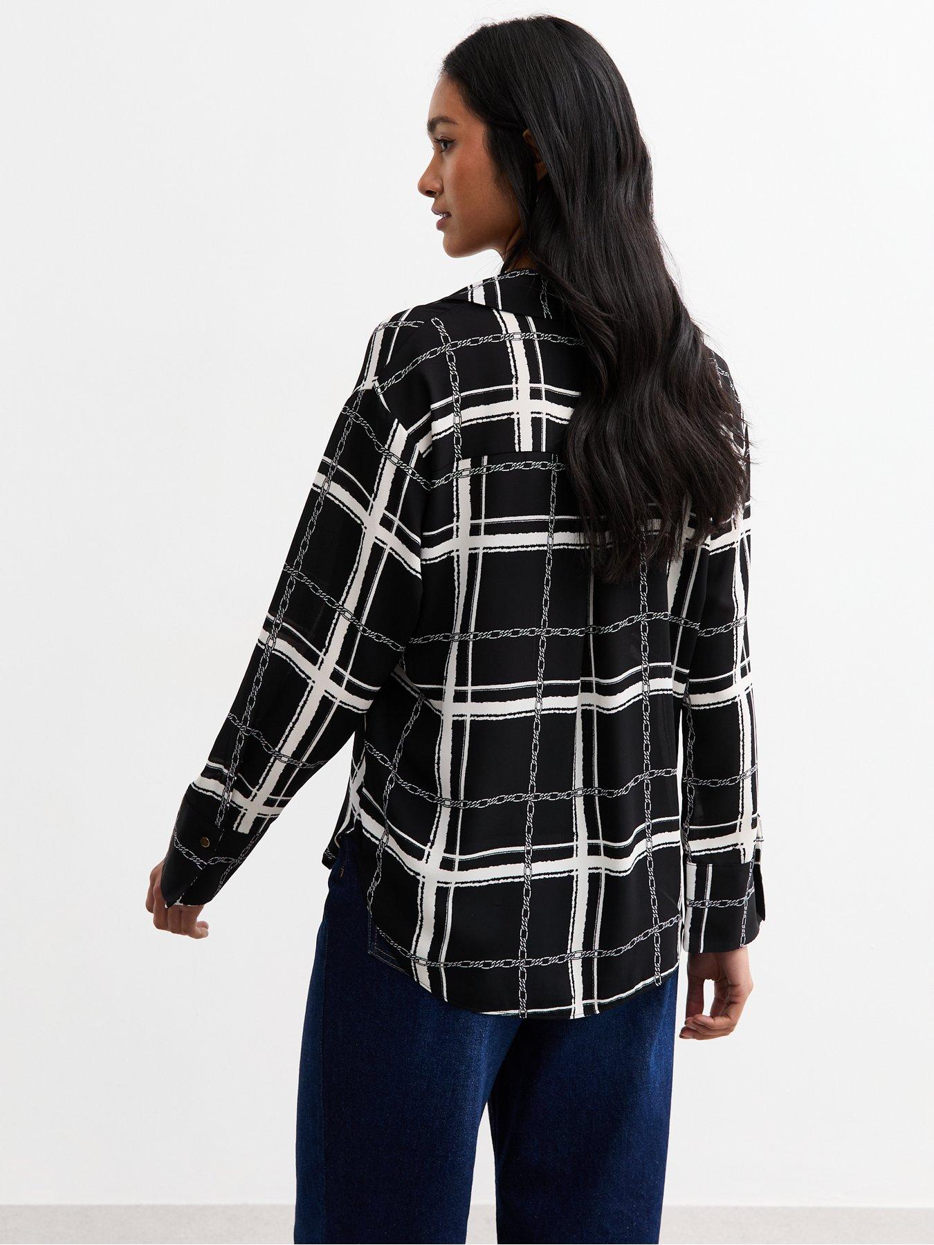 Image 2 of 4 of New Look Chain Check Print Shirt - Black
