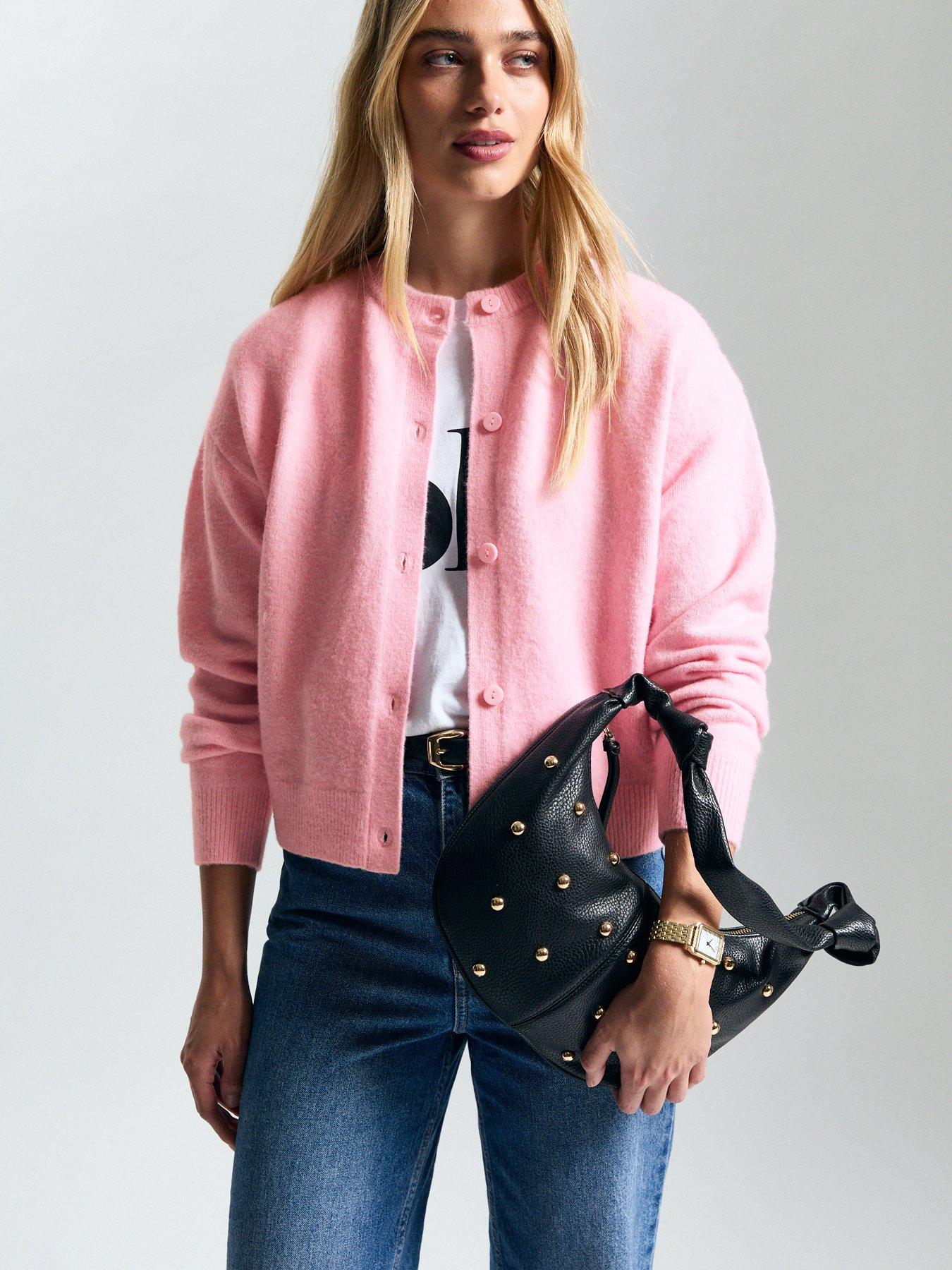 new-look-soft-knit-crew-neck-cardigan-pink