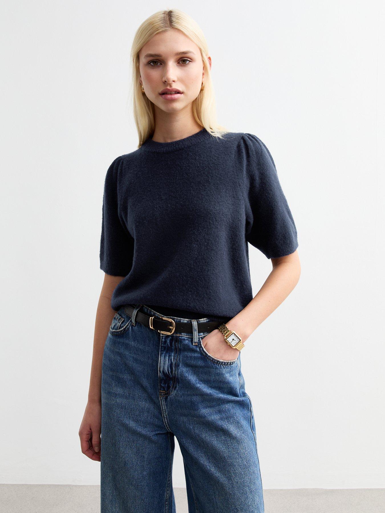 new-look-puff-sleeve-knit-top-navy