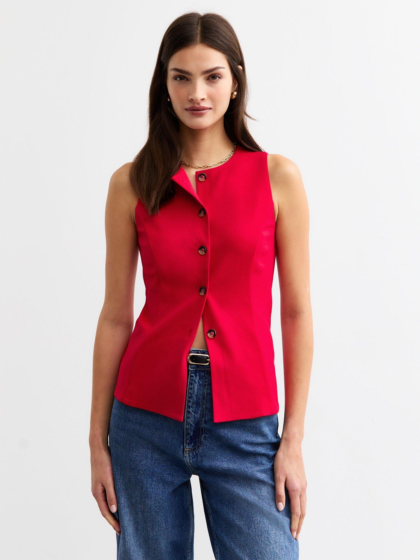 new-look-buttoned-crew-neck-ponte-waistcoat-redfront