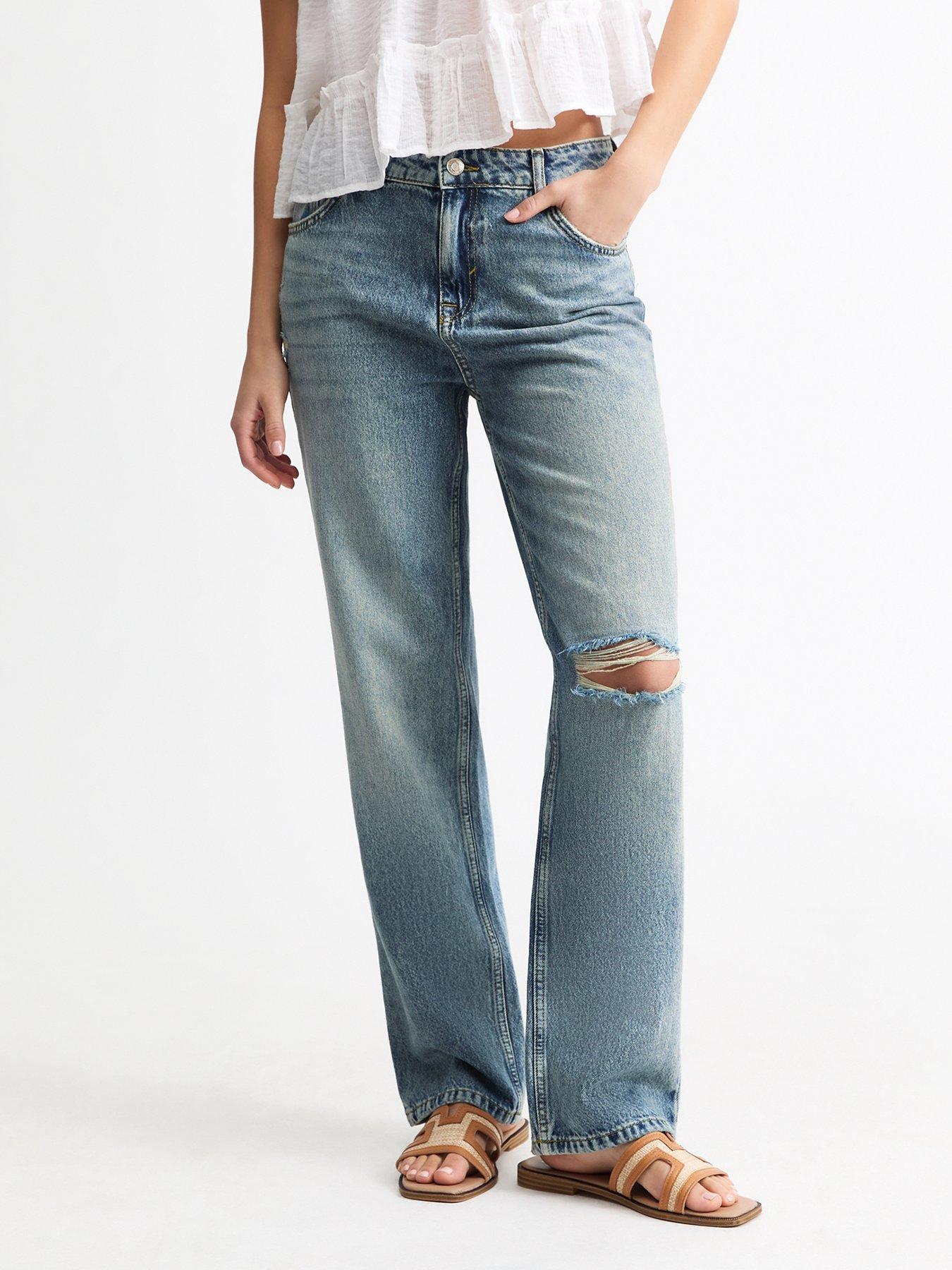 New Look Daphne Ripped Straight Leg Jeans - Blue