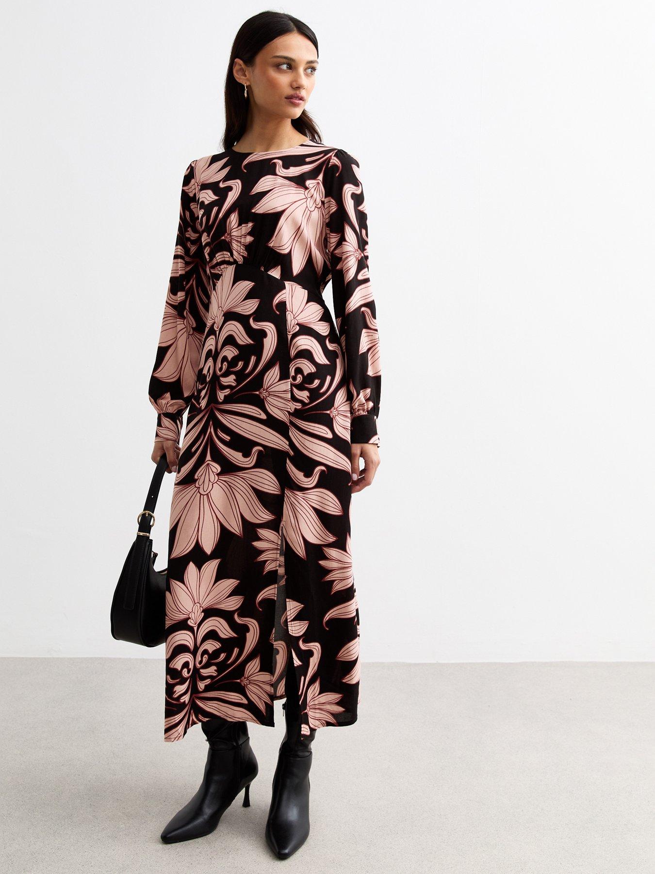 new-look-black-floral-print-slit-hem-midi-dress