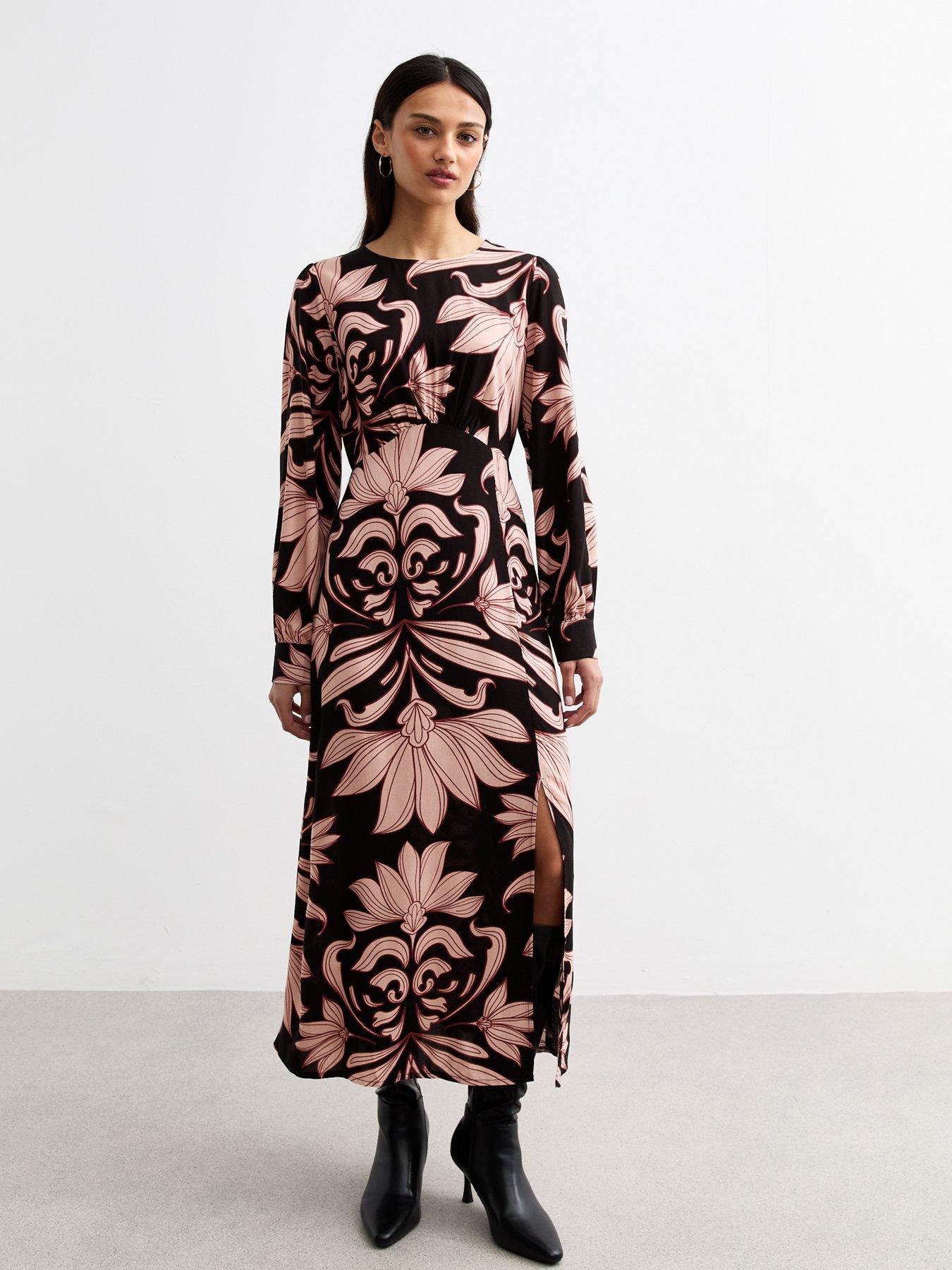 new-look-black-floral-print-slit-hem-midi-dressback