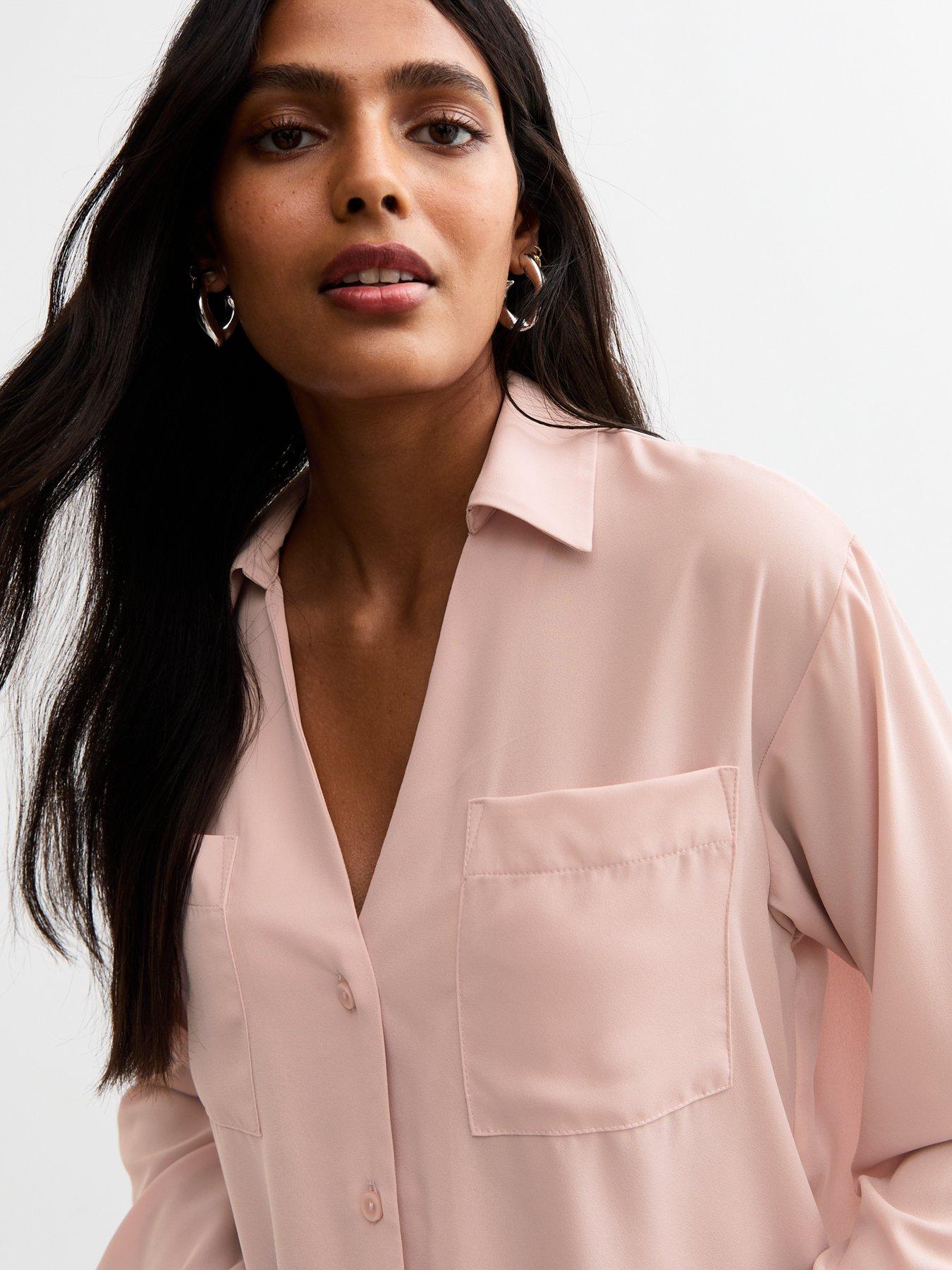 new-look-pink-v-neck-curved-hem-shirtoutfit