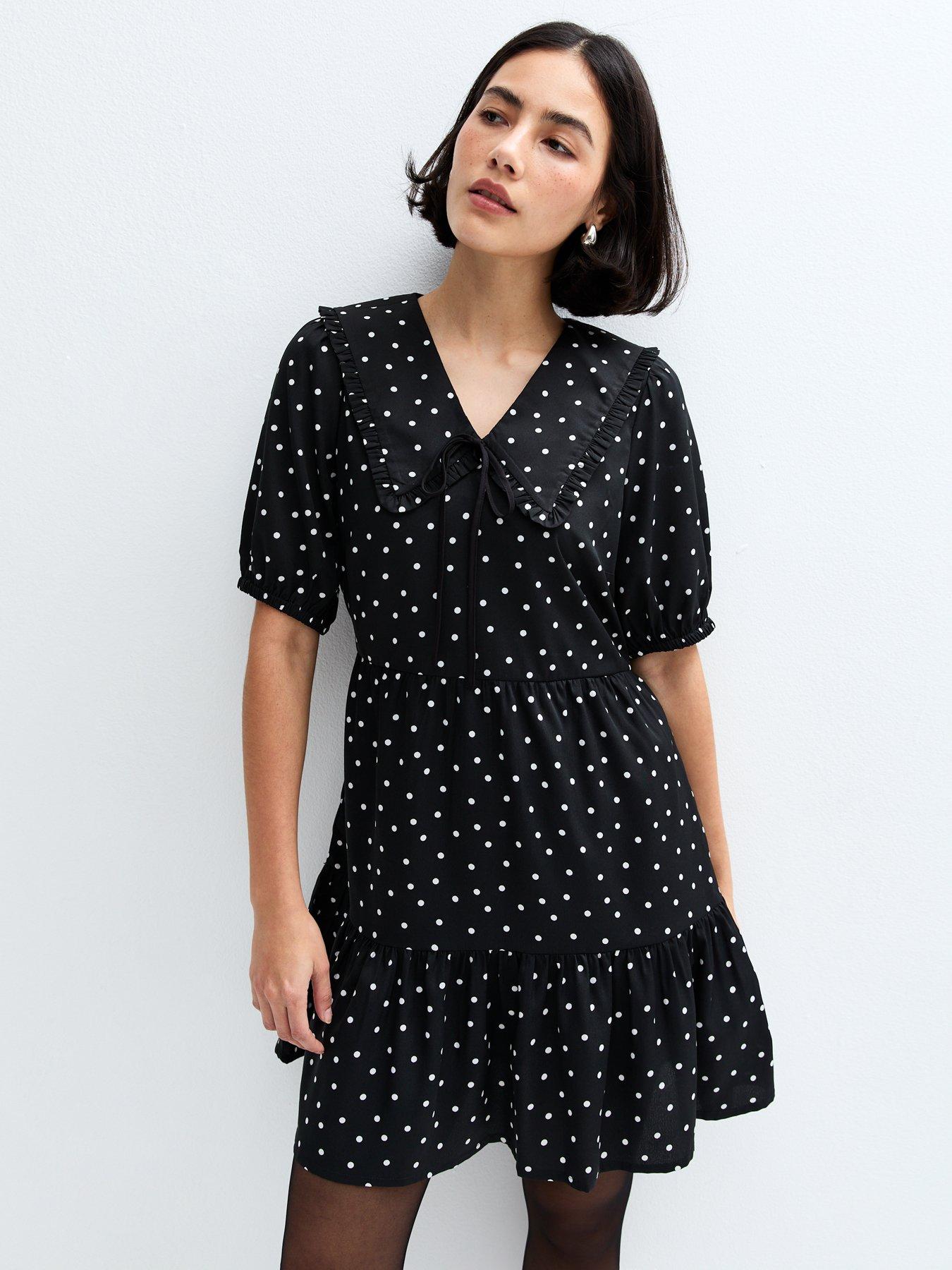 new-look-polka-dot-mini-dress-blackfront