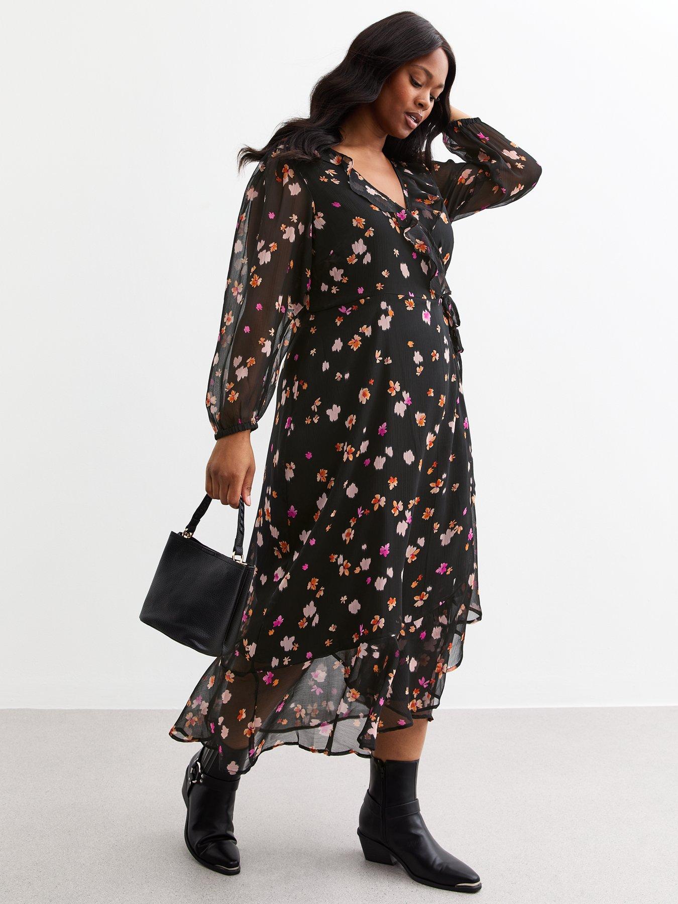 new-look-curves-black-floral-print-chiffon-wrap-midi-dressback