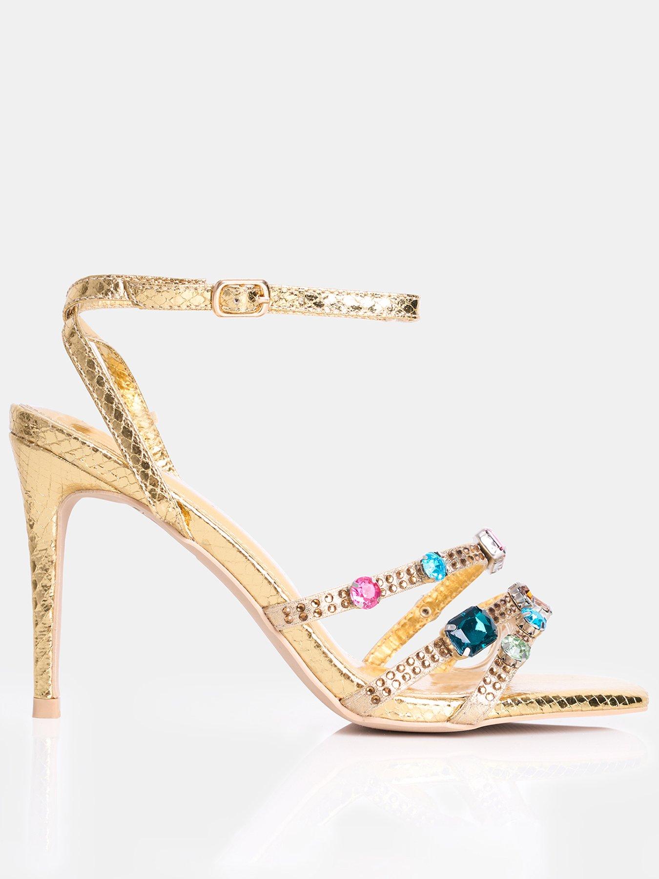 Image of Public Desire Fitzgerald Strappy Embellished Heels - Gold