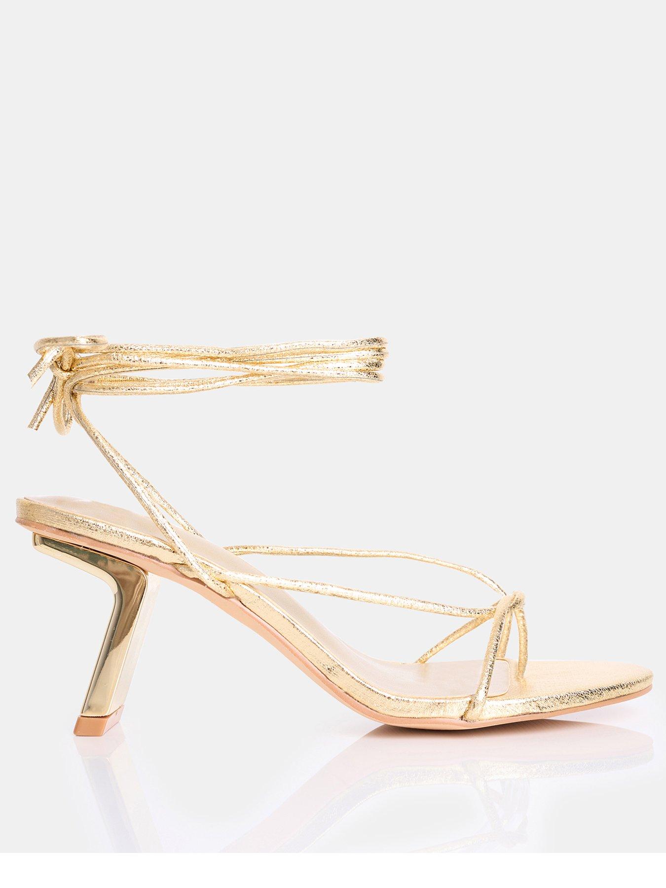Image of Public Desire Birdie Strappy Mid Heels - Cracked Metallic PU