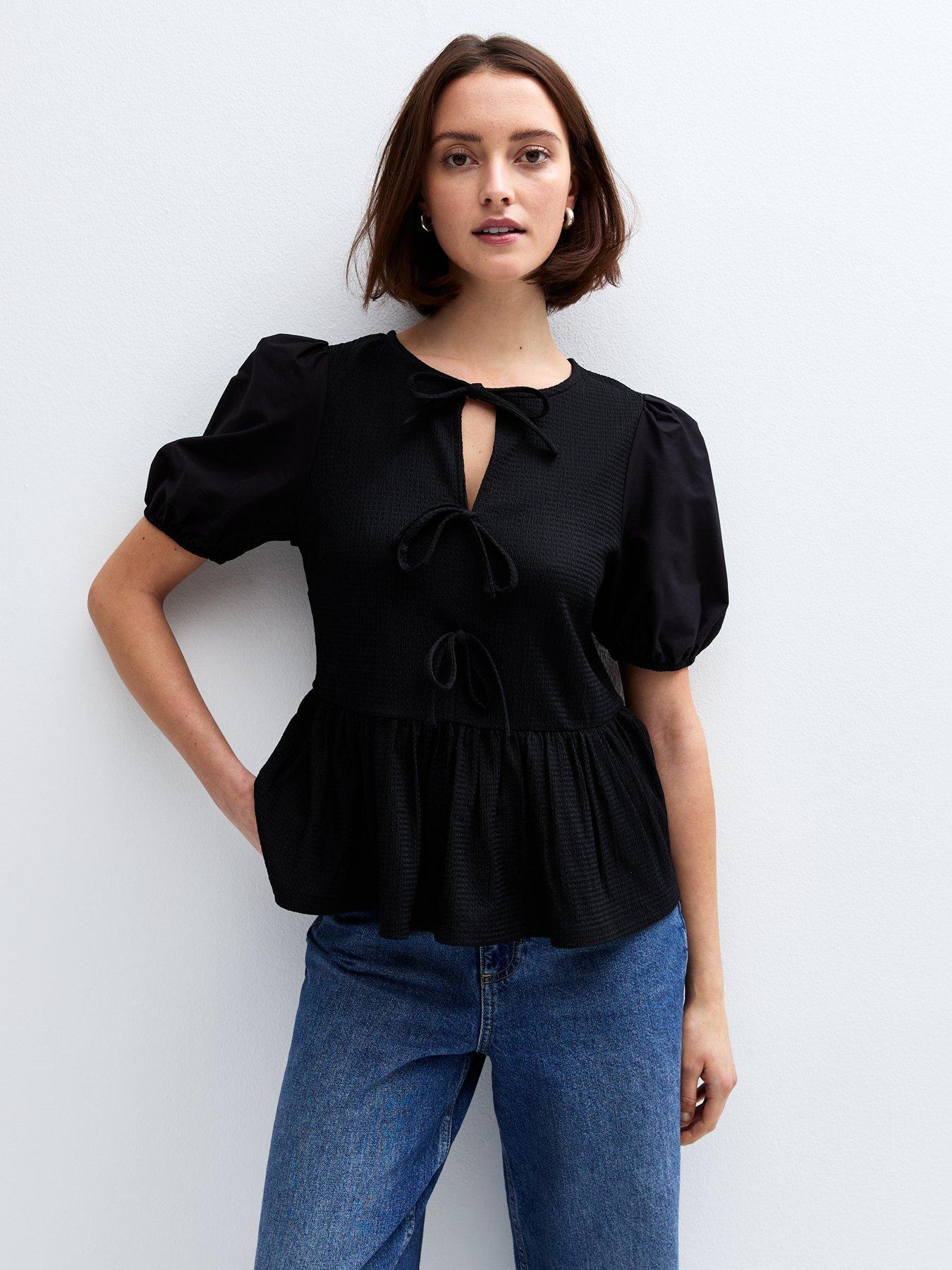 new-look-black-tie-neck-peplum-top