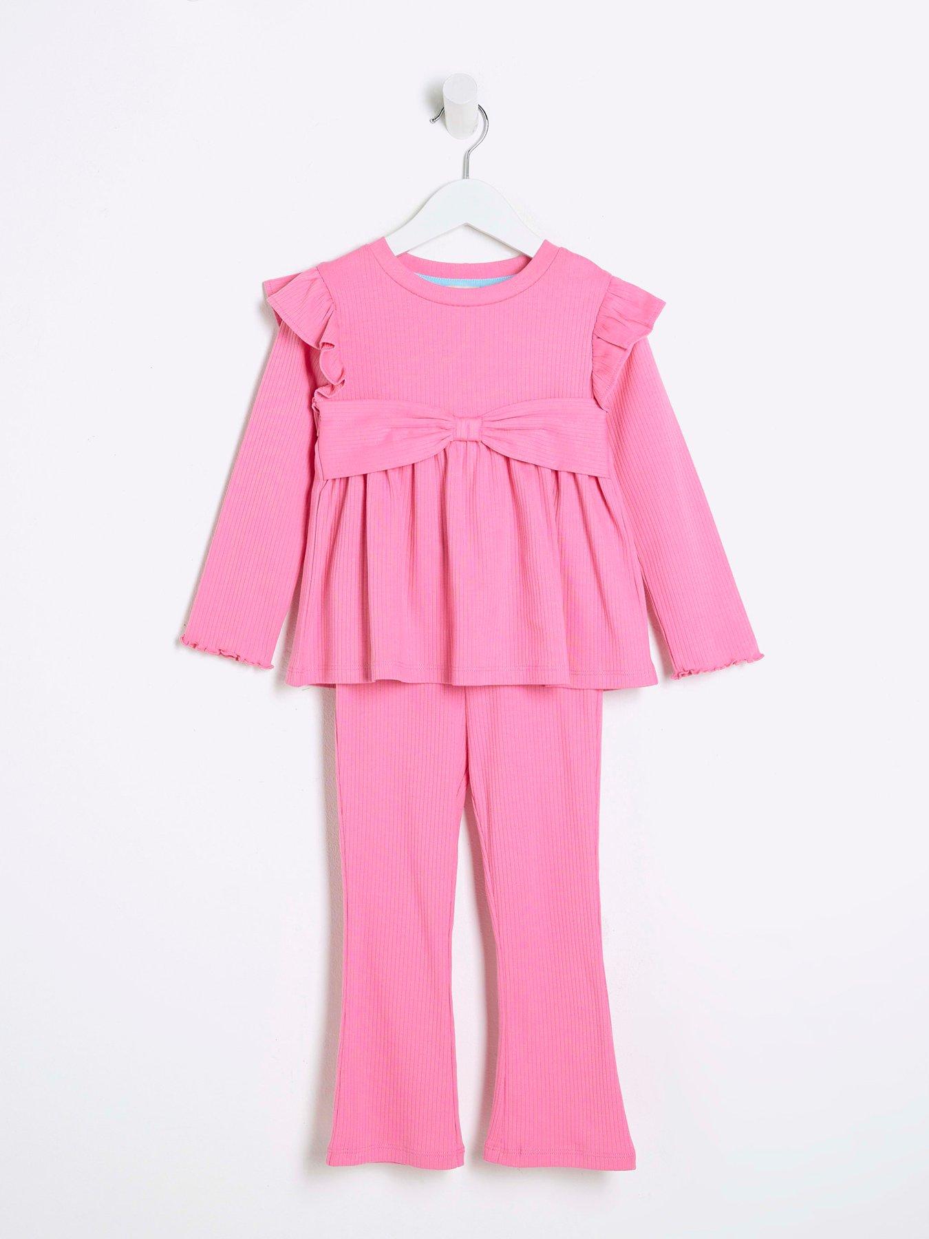 Image 2 of 5 of River Island Mini Mini Girls Peplum Bow Top Set - Pink