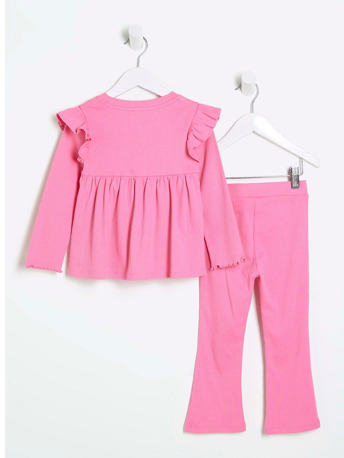 Image 3 of 5 of River Island Mini Mini Girls Peplum Bow Top Set - Pink