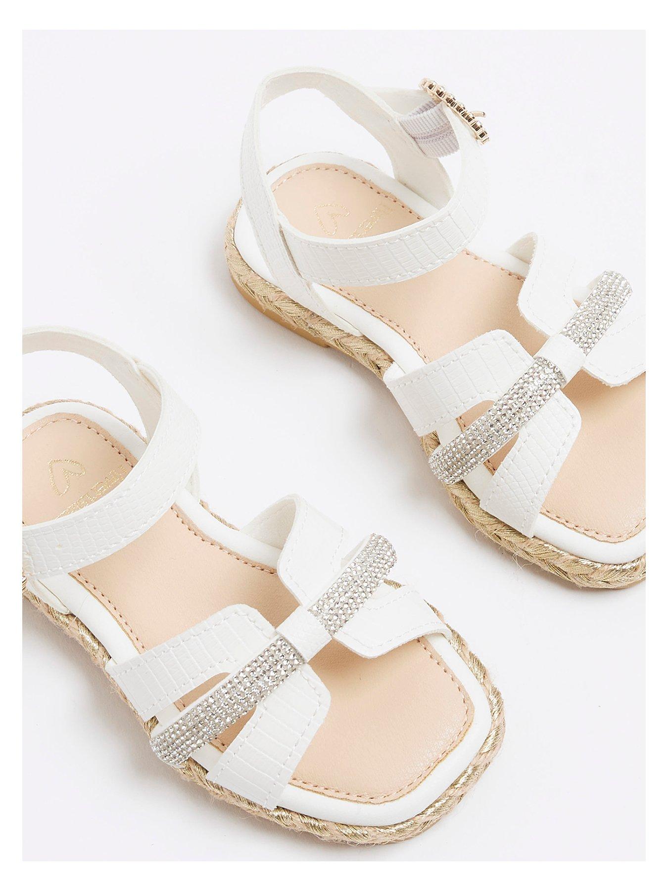Image 3 of 4 of River Island Mini Mini Girl Faux Leather Sandals - White