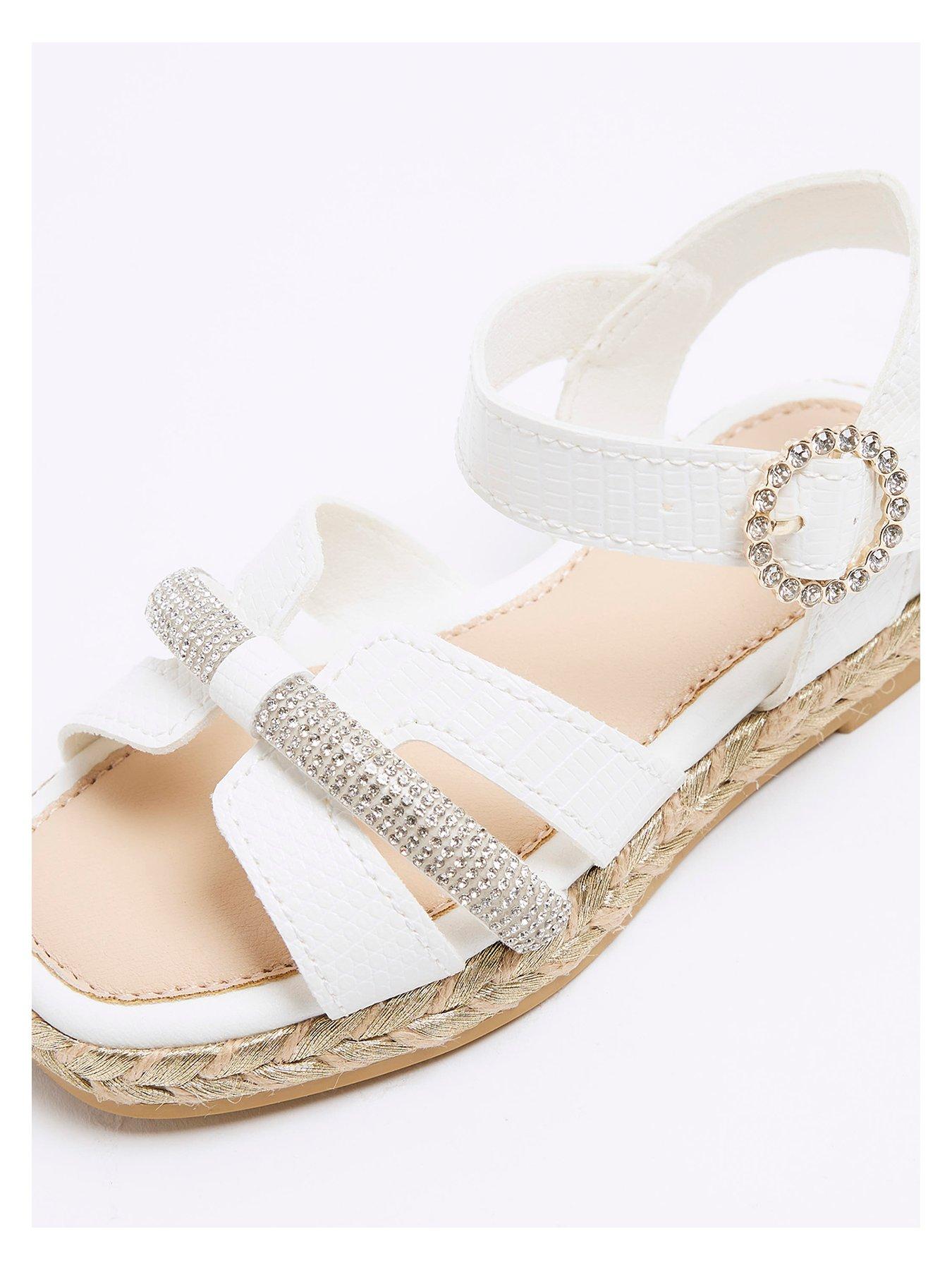Image 4 of 4 of River Island Mini Mini Girl Faux Leather Sandals - White