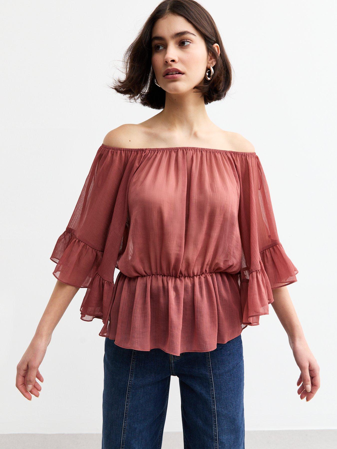 new-look-burgundy-chiffon-peplum-hem-bardot-blouse