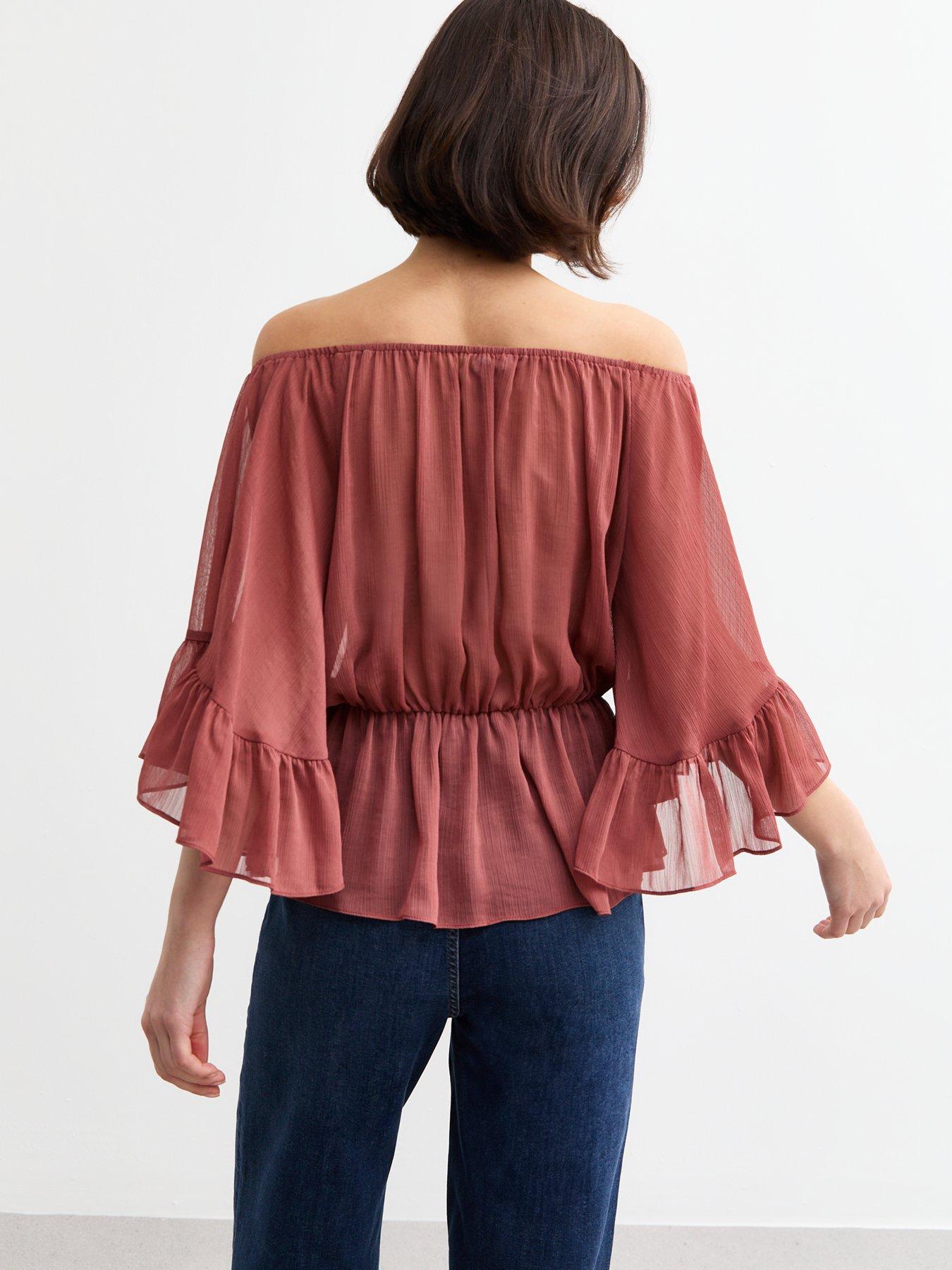 new-look-burgundy-chiffon-peplum-hem-bardot-blousestillFront