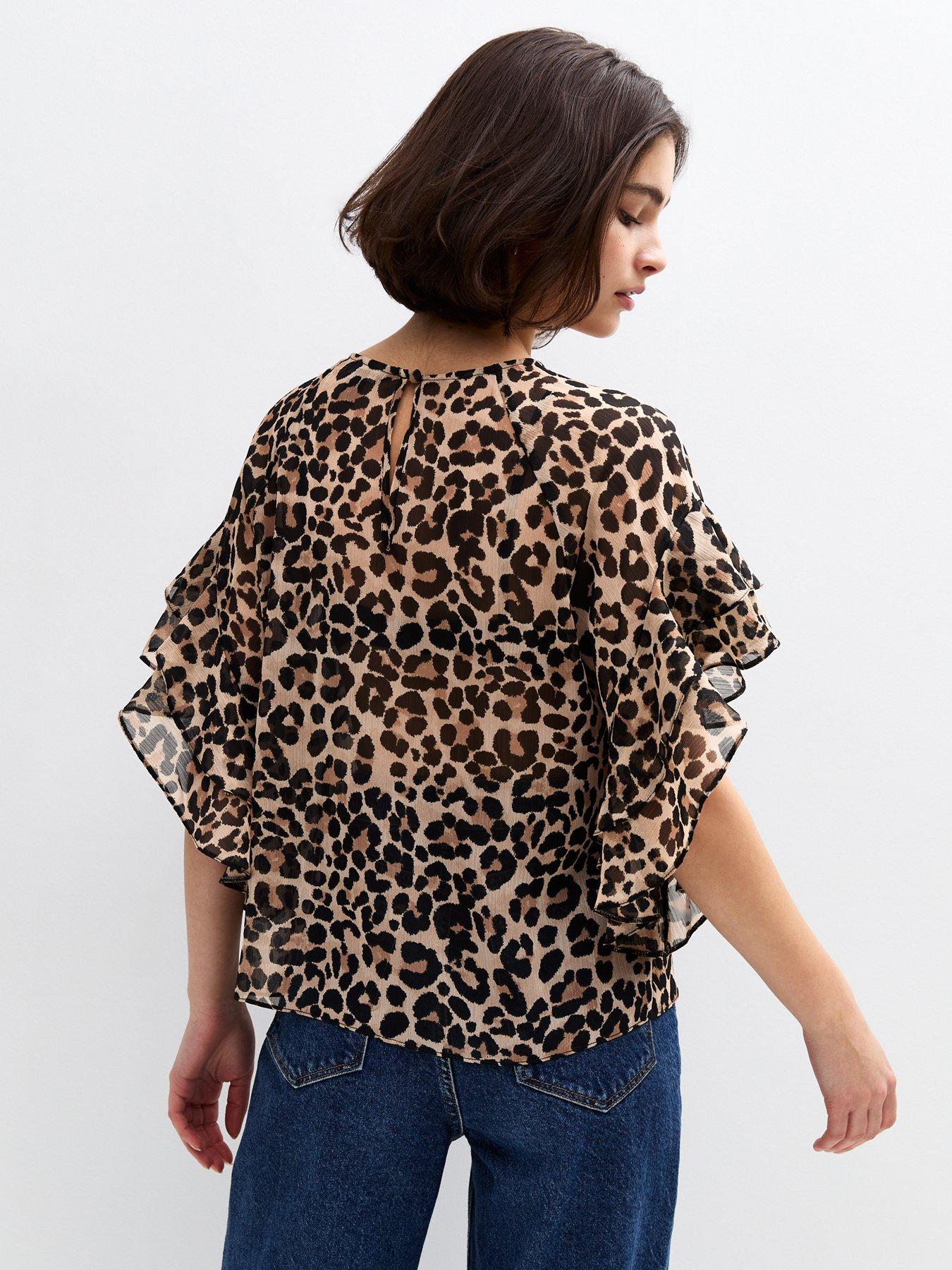 new-look-brown-leopard-print-frill-sleeve-blousestillFront