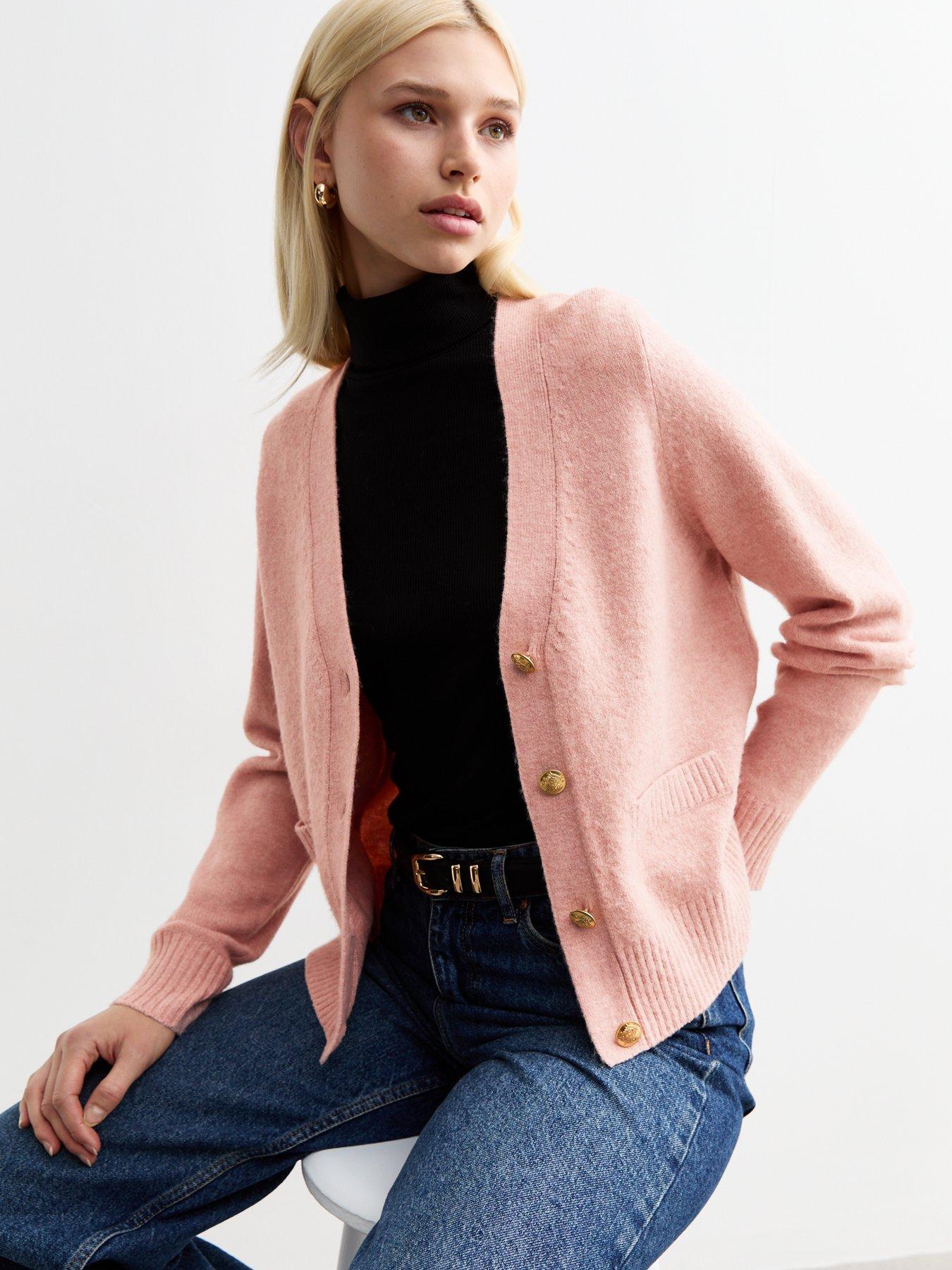 new-look-pink-v-neck-cardigan