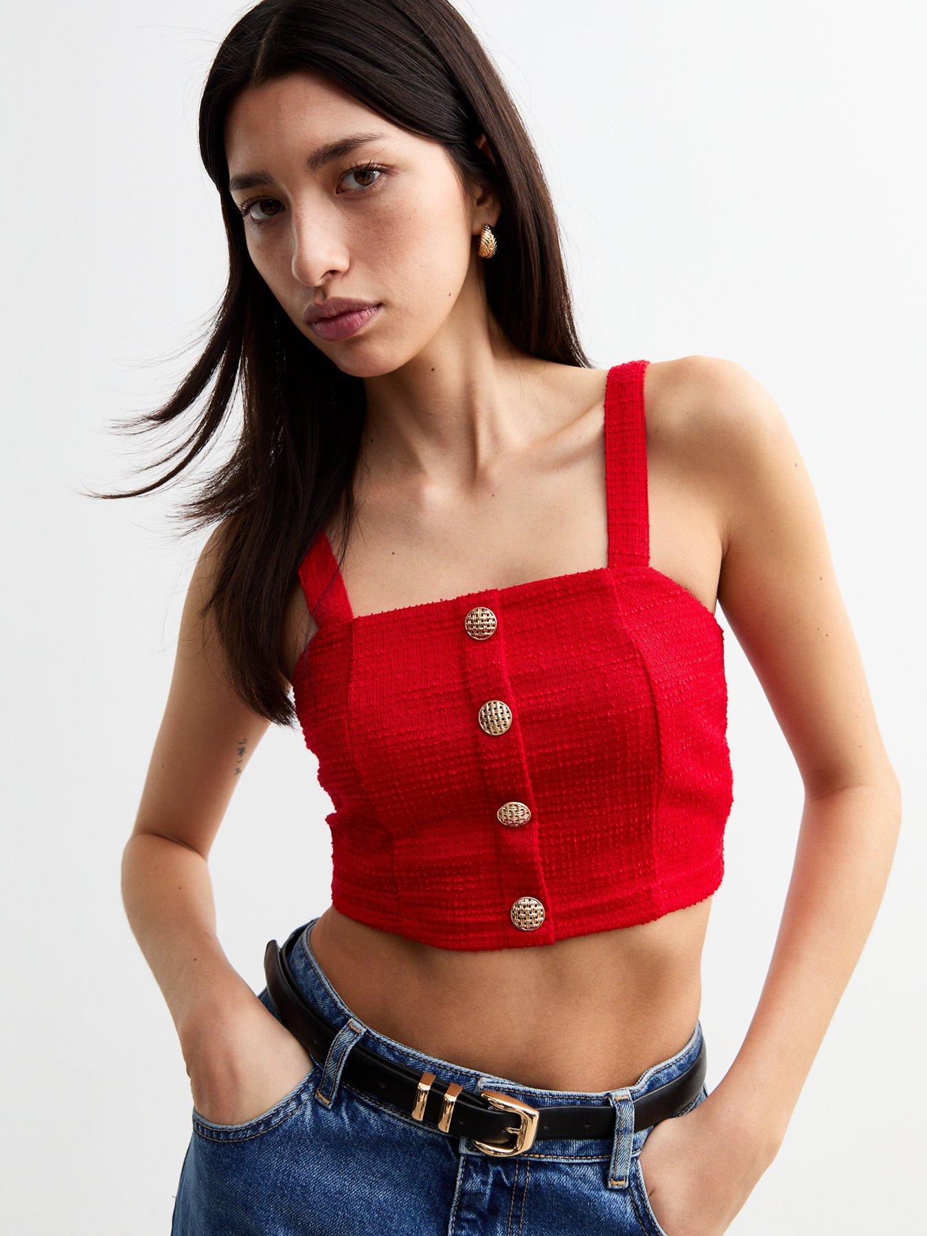 new-look-boucle-button-detail-crop-top-red