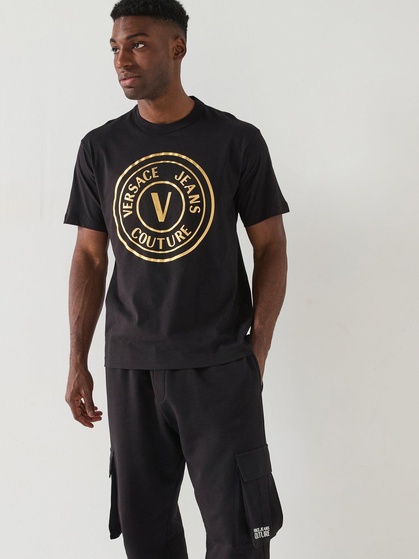 Image 1 of 4 of Versace Jeans Couture Foil Print T-Shirt - Black