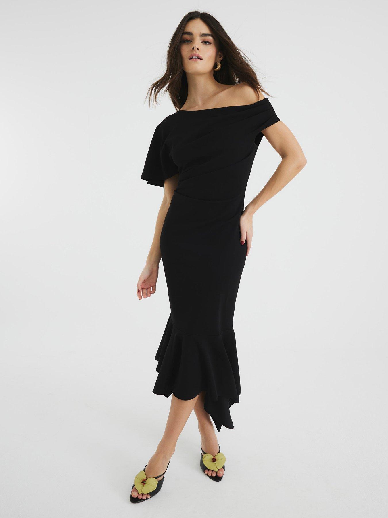 Image 1 of 6 of River Island Drape Asymmetric Dress - Black