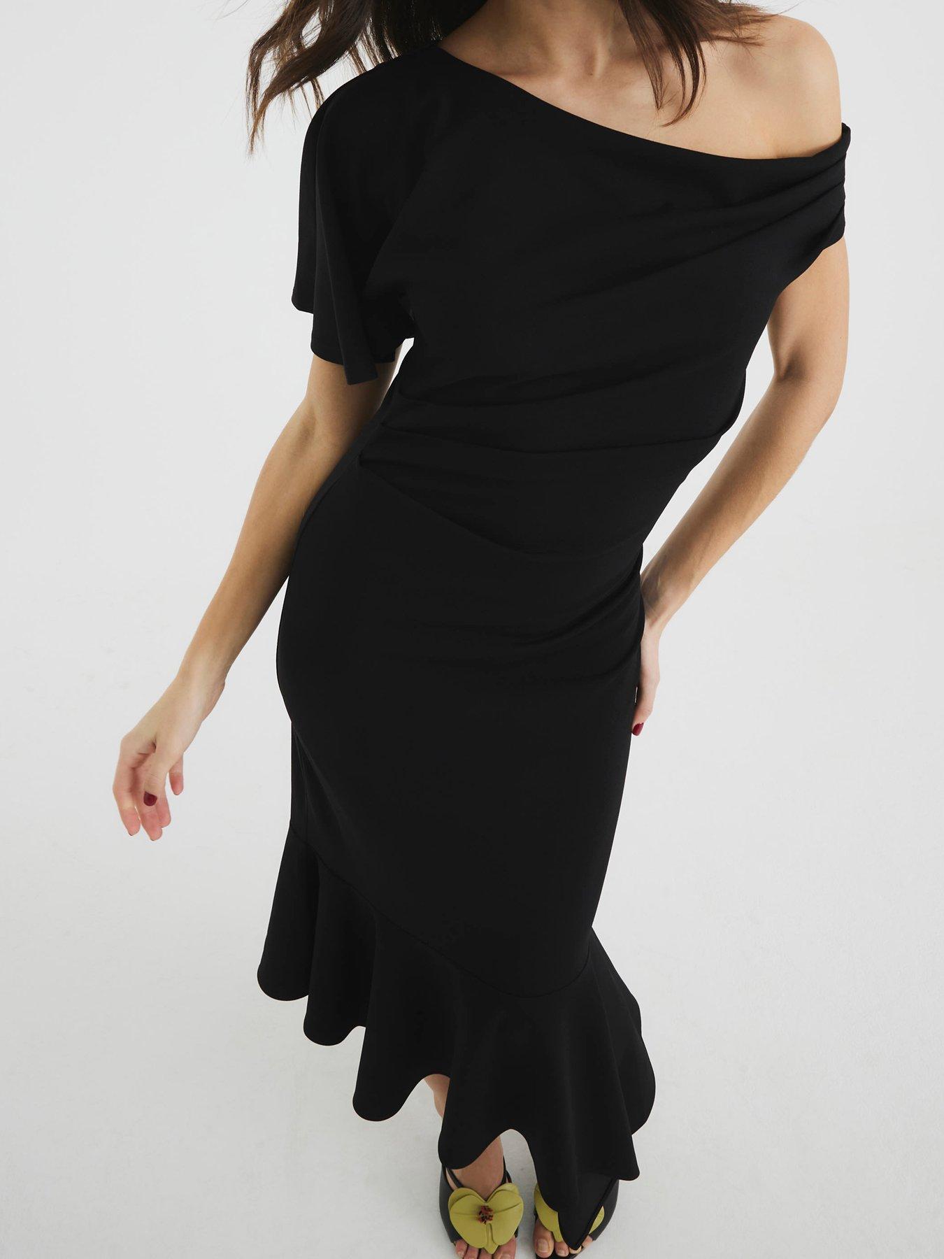 Image 2 of 6 of River Island Drape Asymmetric Dress - Black