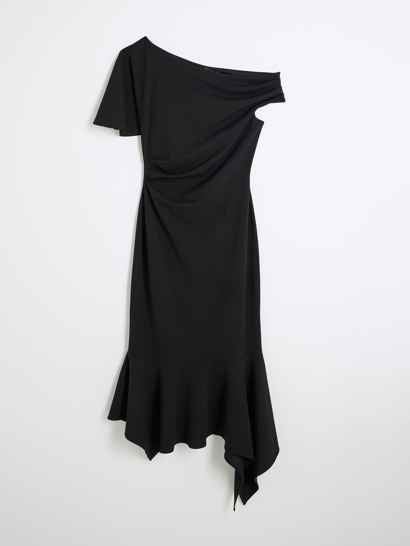 Image 5 of 6 of River Island Drape Asymmetric Dress - Black