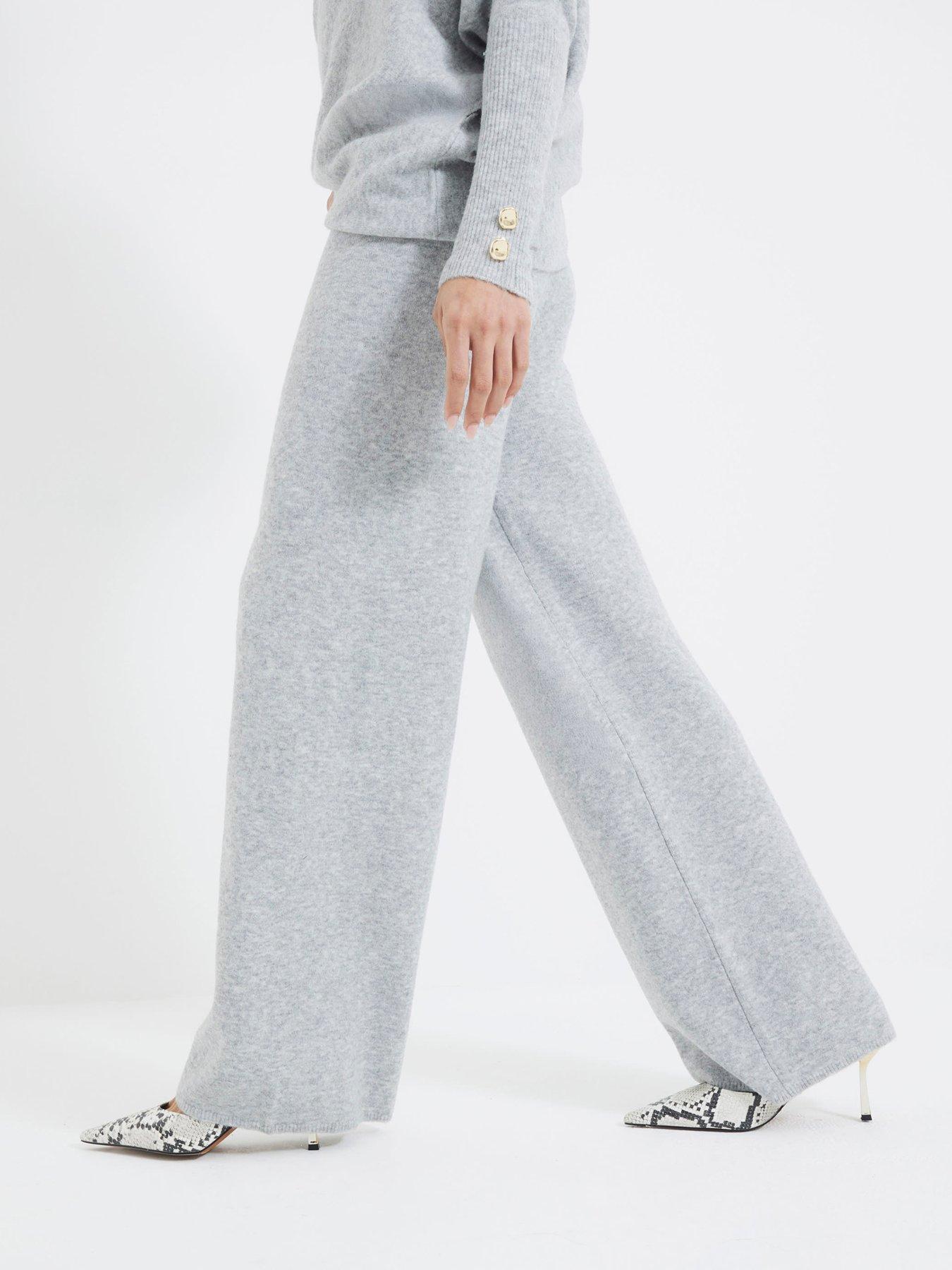 Image 1 of 6 of River Island Knit Wide Leg Trouser - Grey