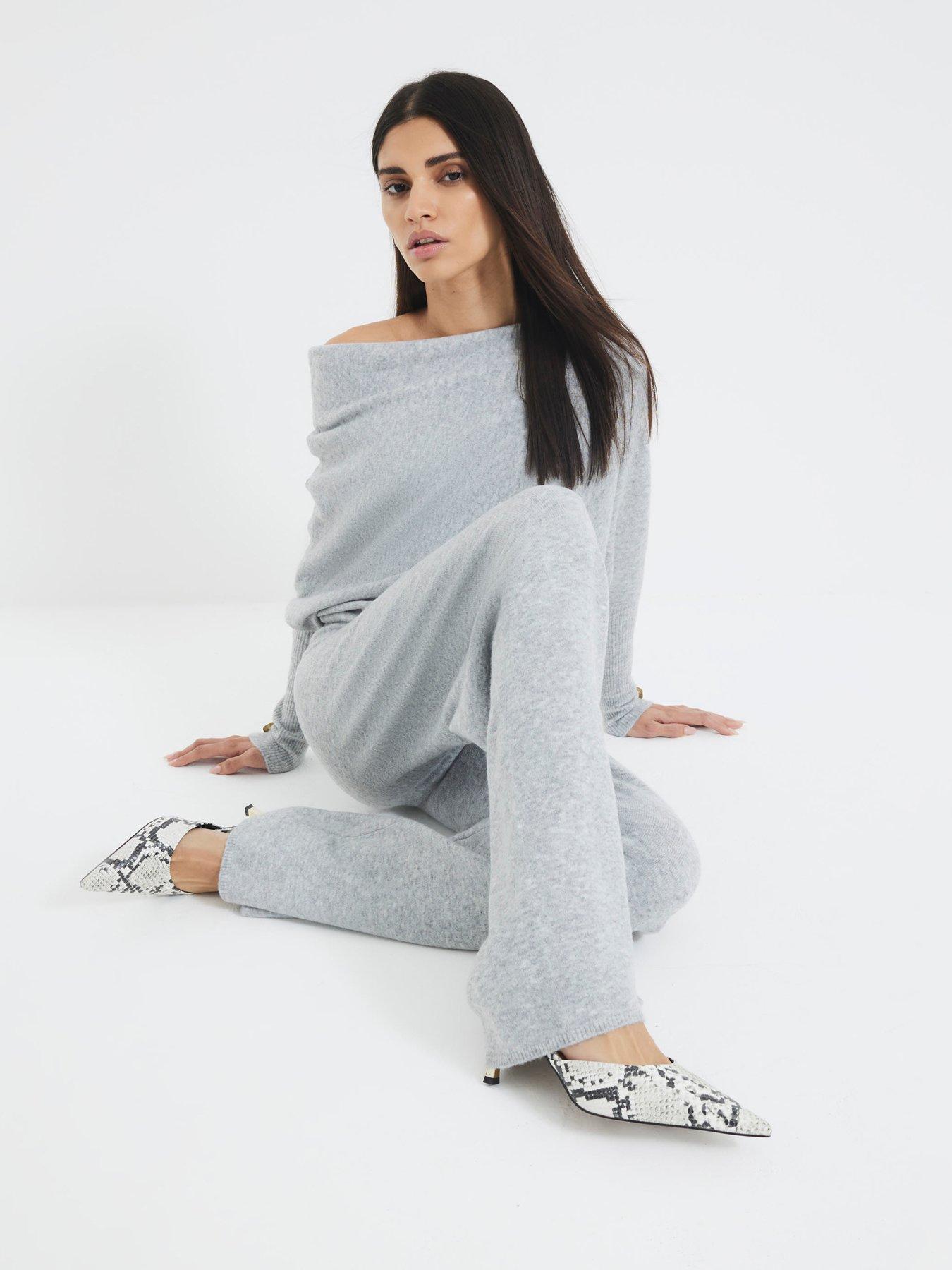 Image 2 of 6 of River Island Knit Wide Leg Trouser - Grey