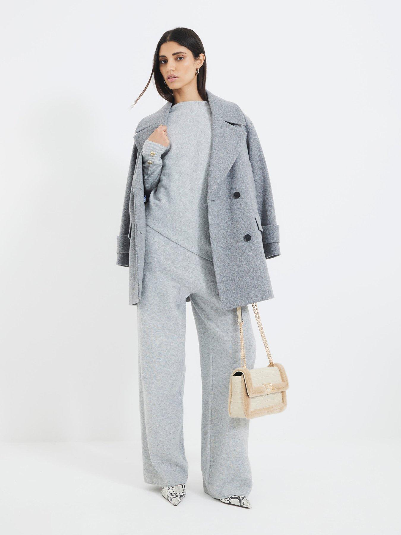Image 3 of 6 of River Island Knit Wide Leg Trouser - Grey