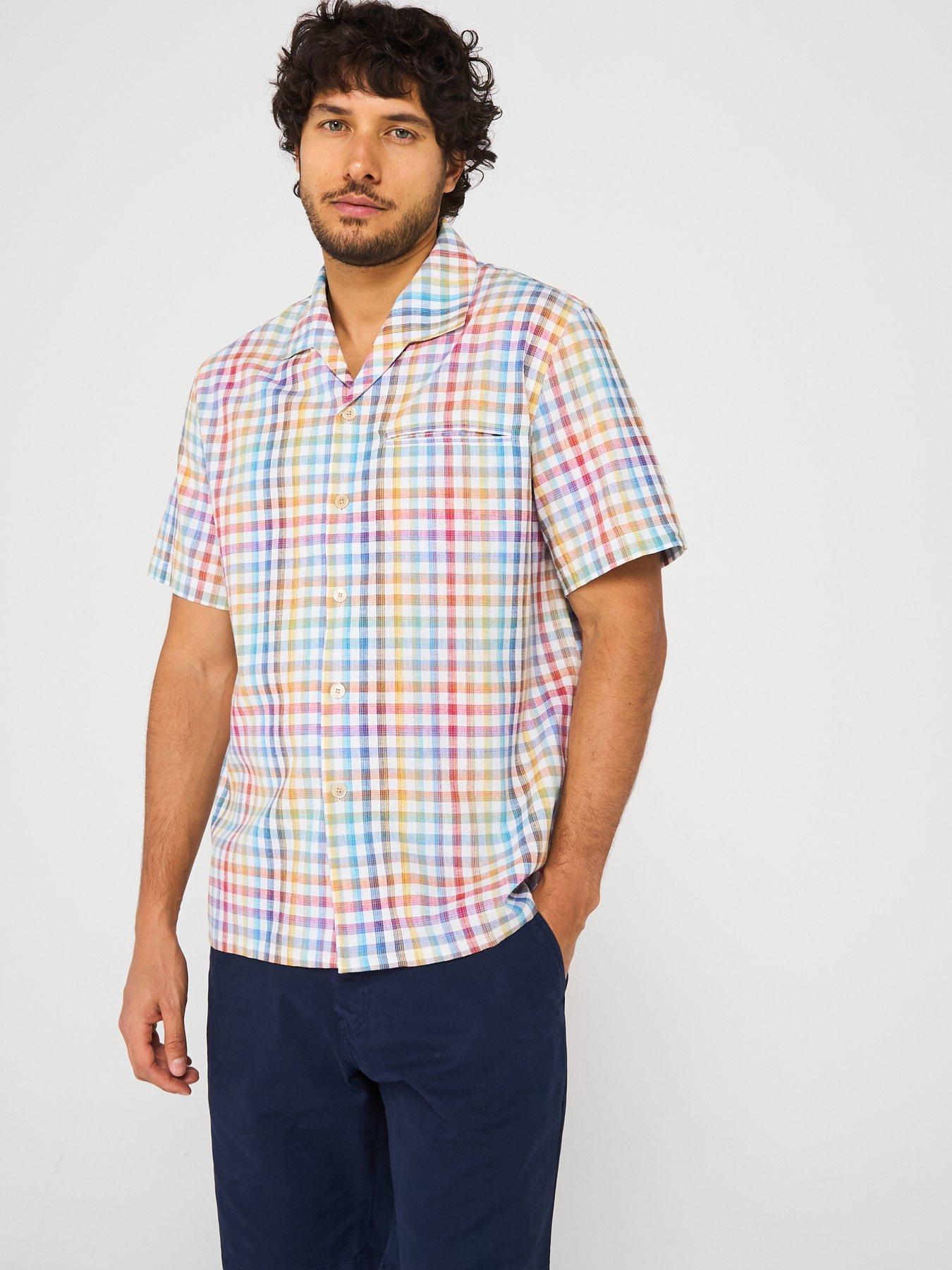 undefined Short Sleeve Casual Fit Check Print Shirt - White/Multi