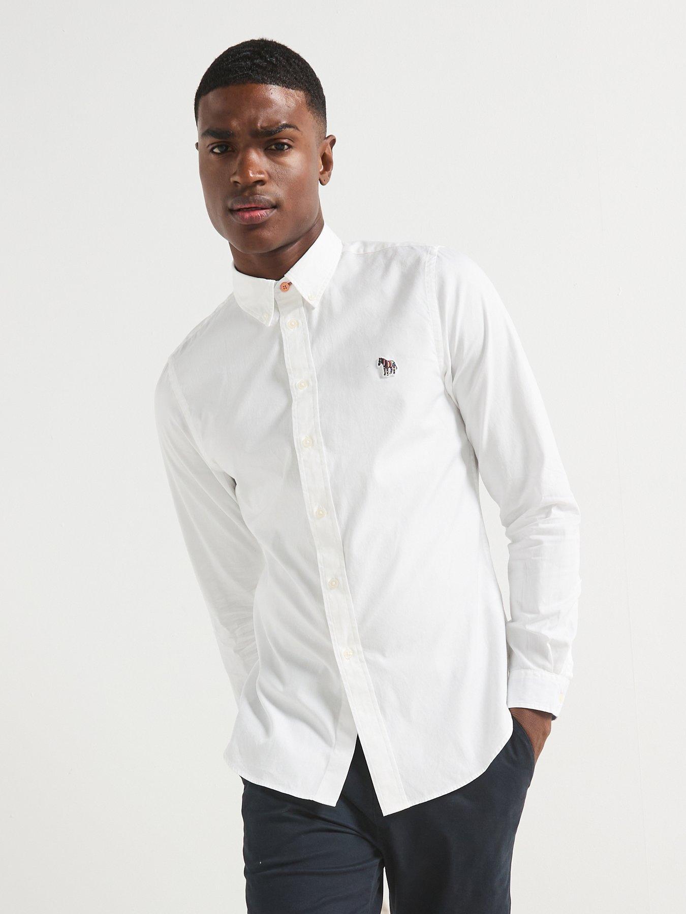 PS PAUL SMITH Long Sleeve Tailored Fit Zebra Badge Logo Shirt - White