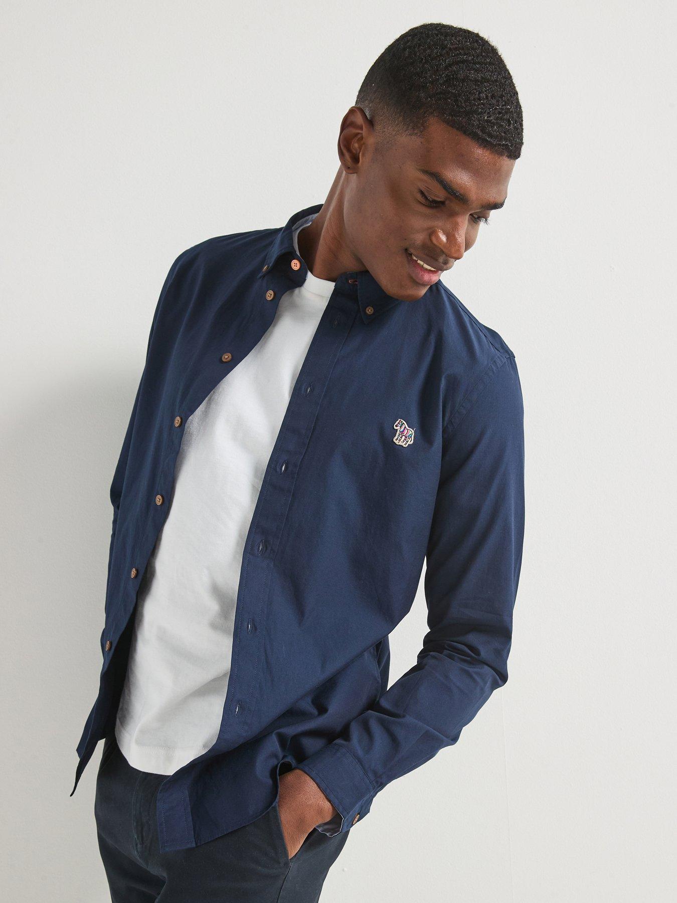 undefined Long Sleeve Tailored Fit Zebra Badge Logo Shirt - Blue