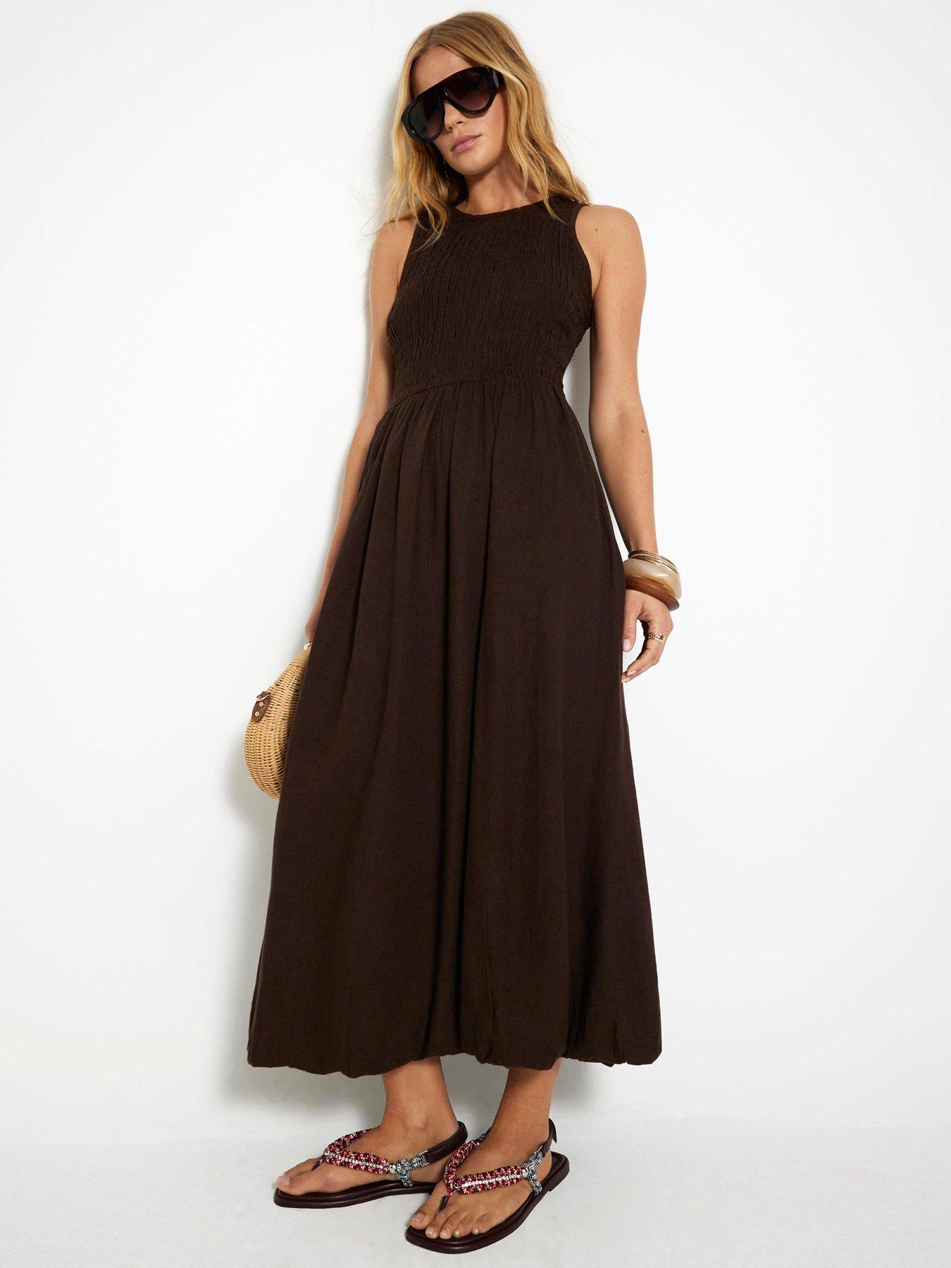 Image 1 of 6 of River Island Puff Ball Racer Dress - Brown